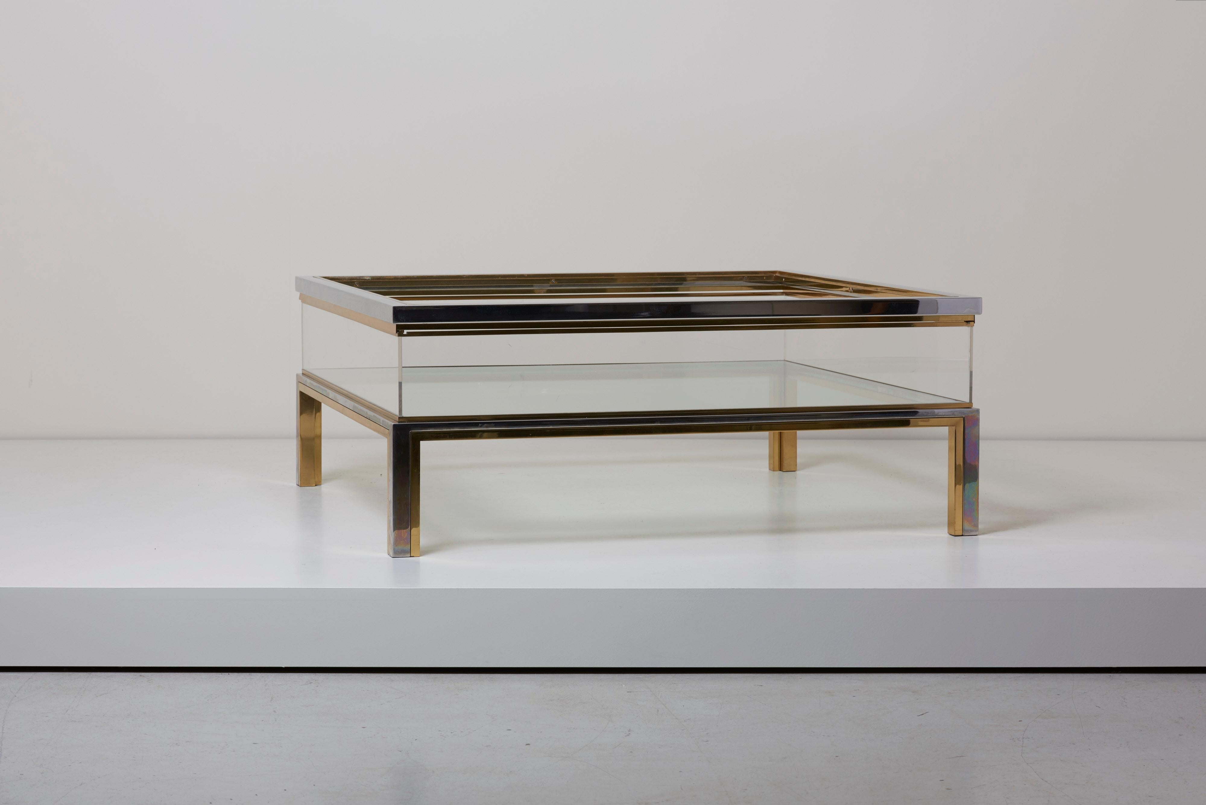 Hollywood Regency Maison Jansen Sliding Top Coffee Table in Brass and Chrome