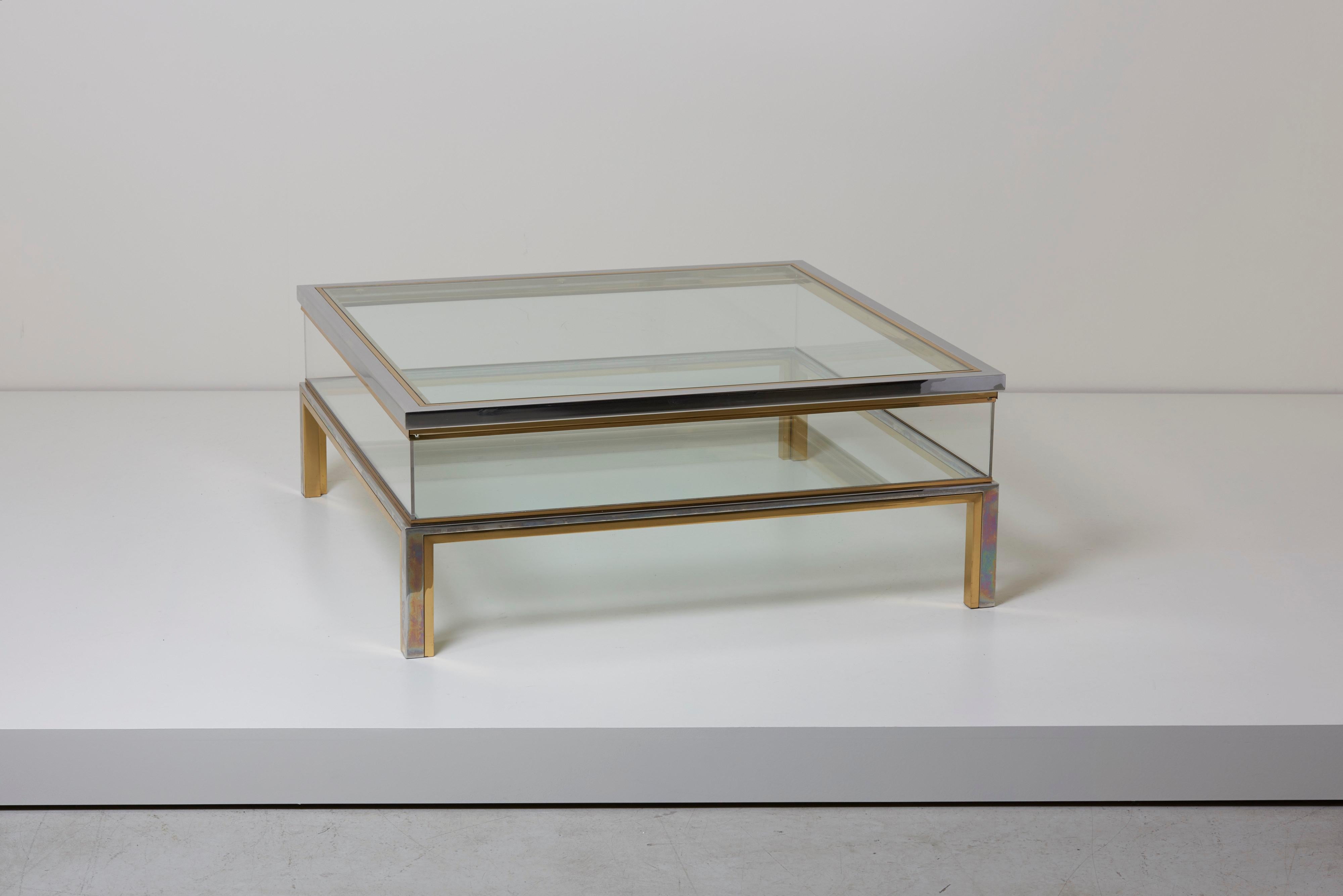 Maison Jansen Sliding Top Coffee Table in Brass and Chrome In Excellent Condition For Sale In Berlin, BE