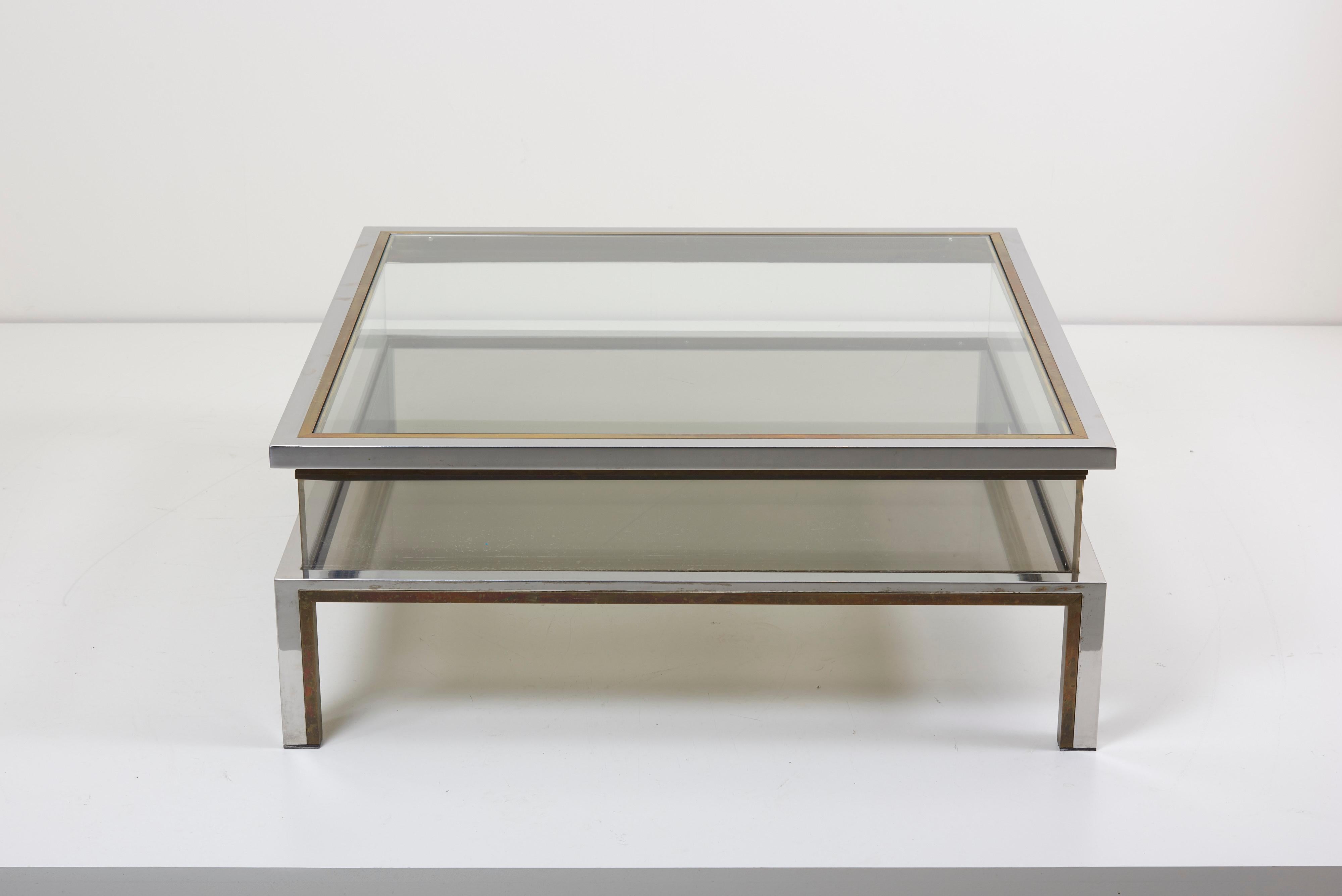 Maison Jansen Sliding Top Coffee Table in Brass and Chrome In Excellent Condition For Sale In Berlin, BE