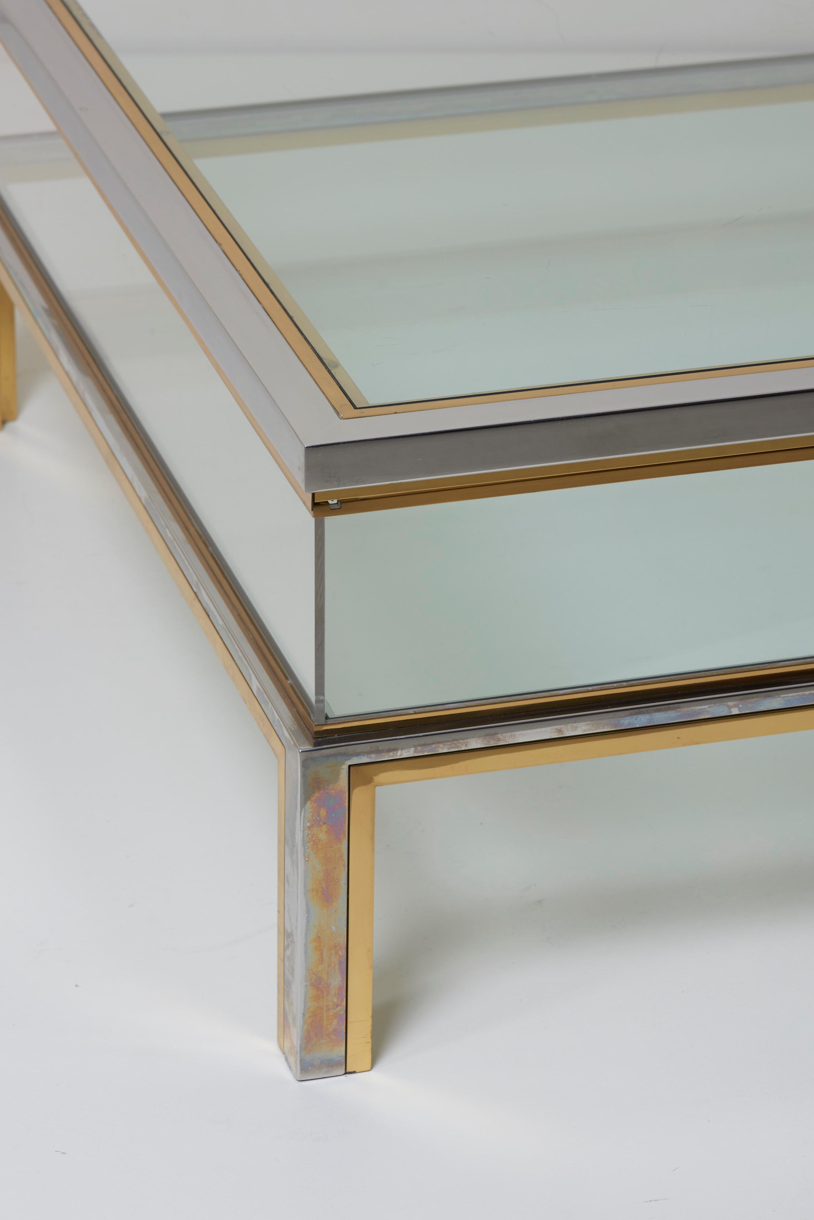 Late 20th Century Maison Jansen Sliding Top Coffee Table in Brass and Chrome For Sale