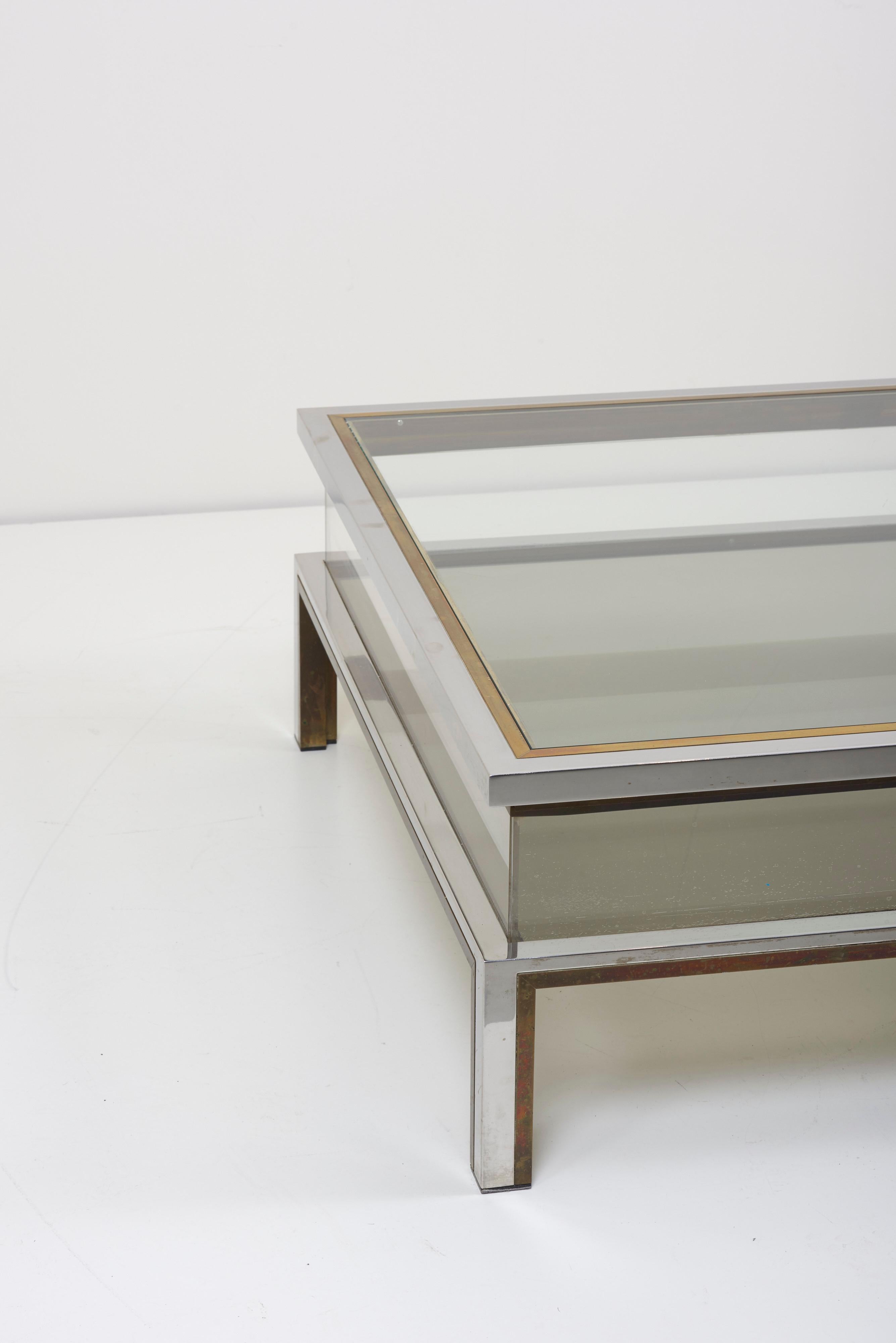 Late 20th Century Maison Jansen Sliding Top Coffee Table in Brass and Chrome For Sale
