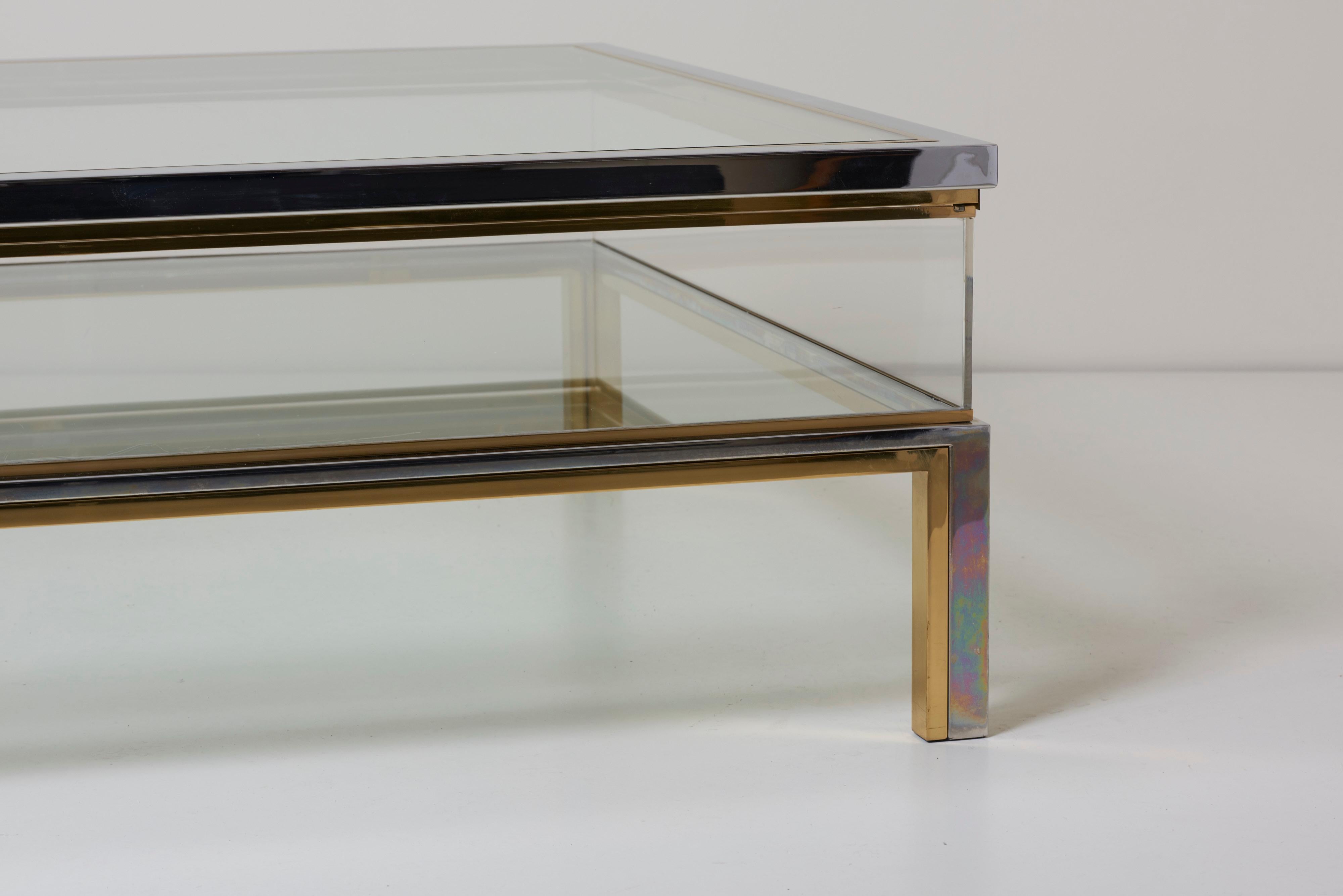 Maison Jansen Sliding Top Coffee Table in Brass and Chrome For Sale 1