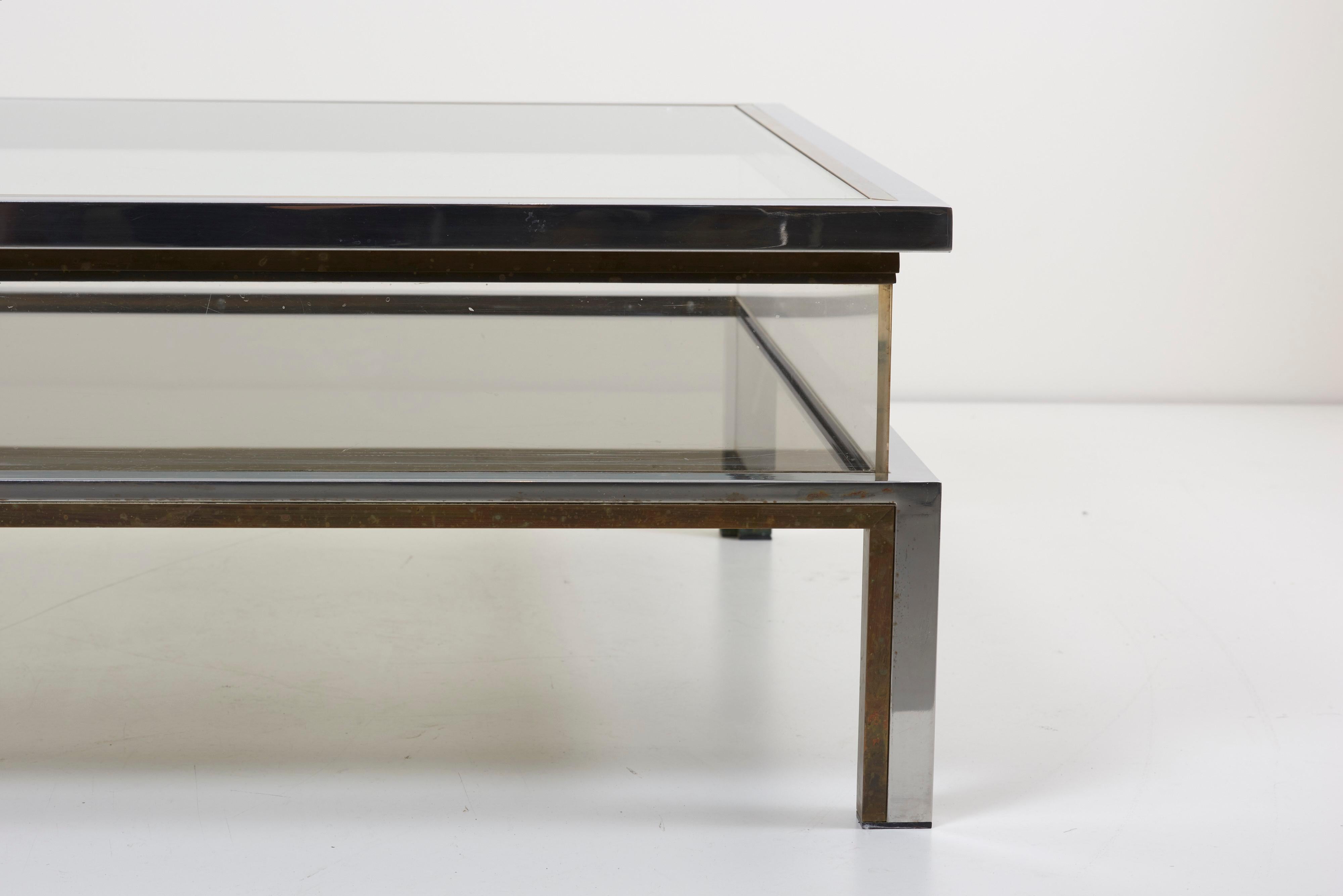 French Maison Jansen Sliding Top Coffee Table in Brass and Chrome For Sale