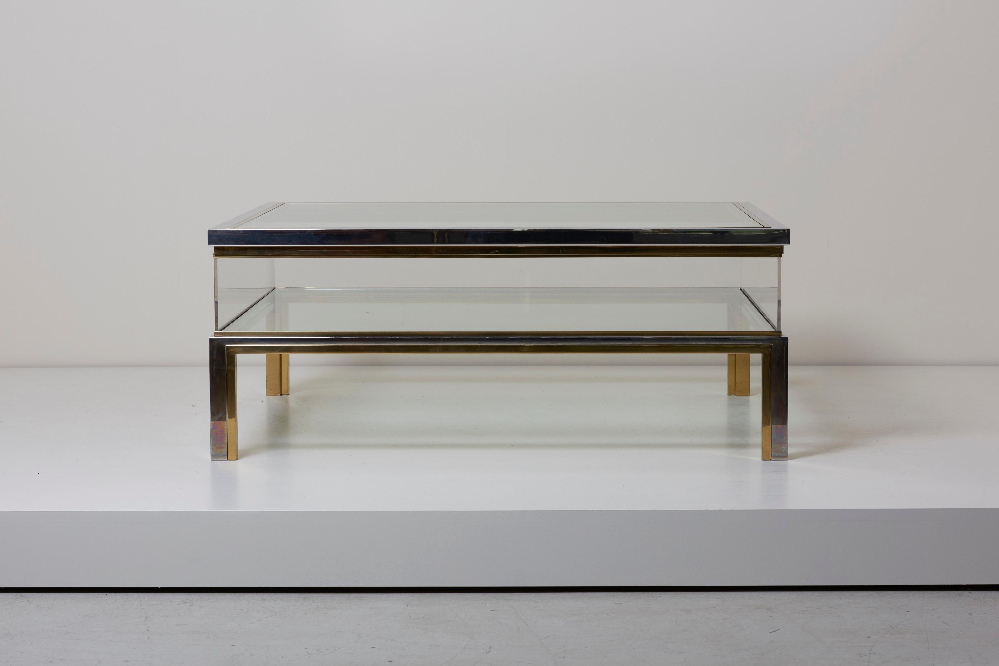 Maison Jansen Sliding Top Coffee Table in Brass and Chrome For Sale 2