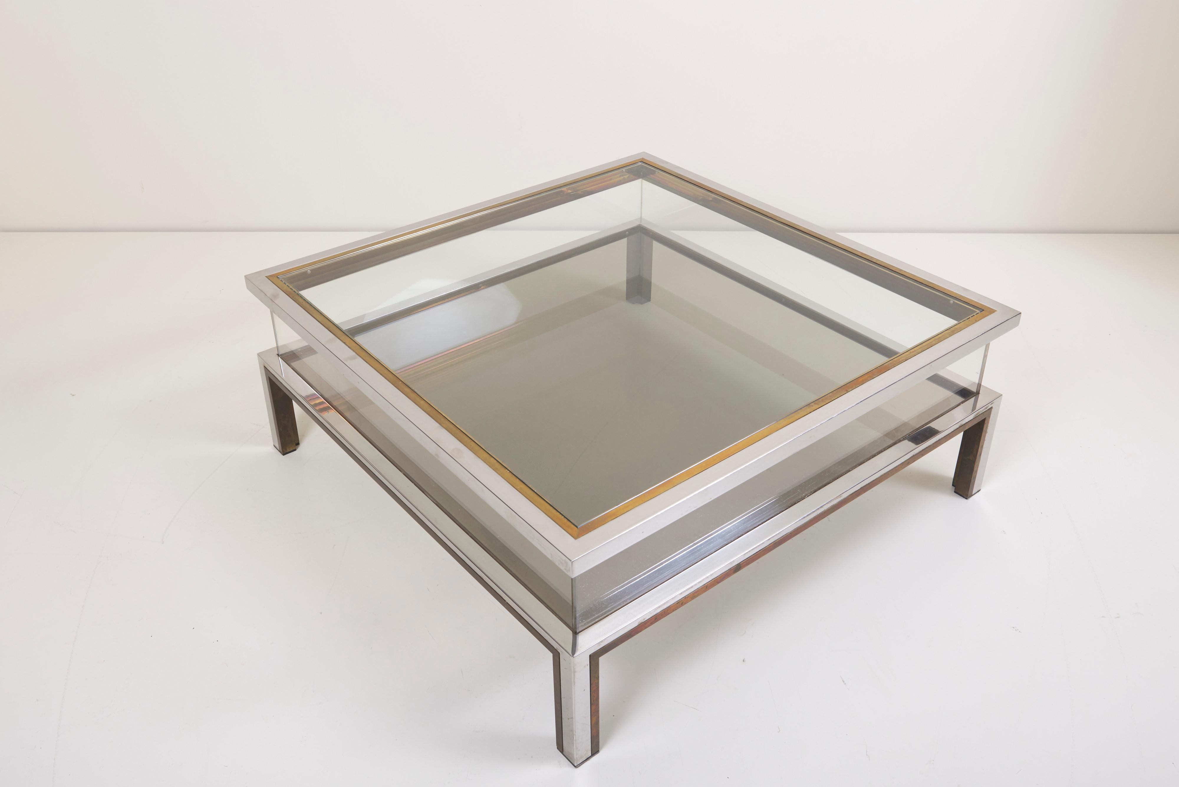 Maison Jansen Sliding Top Coffee Table in Brass and Chrome In Excellent Condition For Sale In Berlin, BE