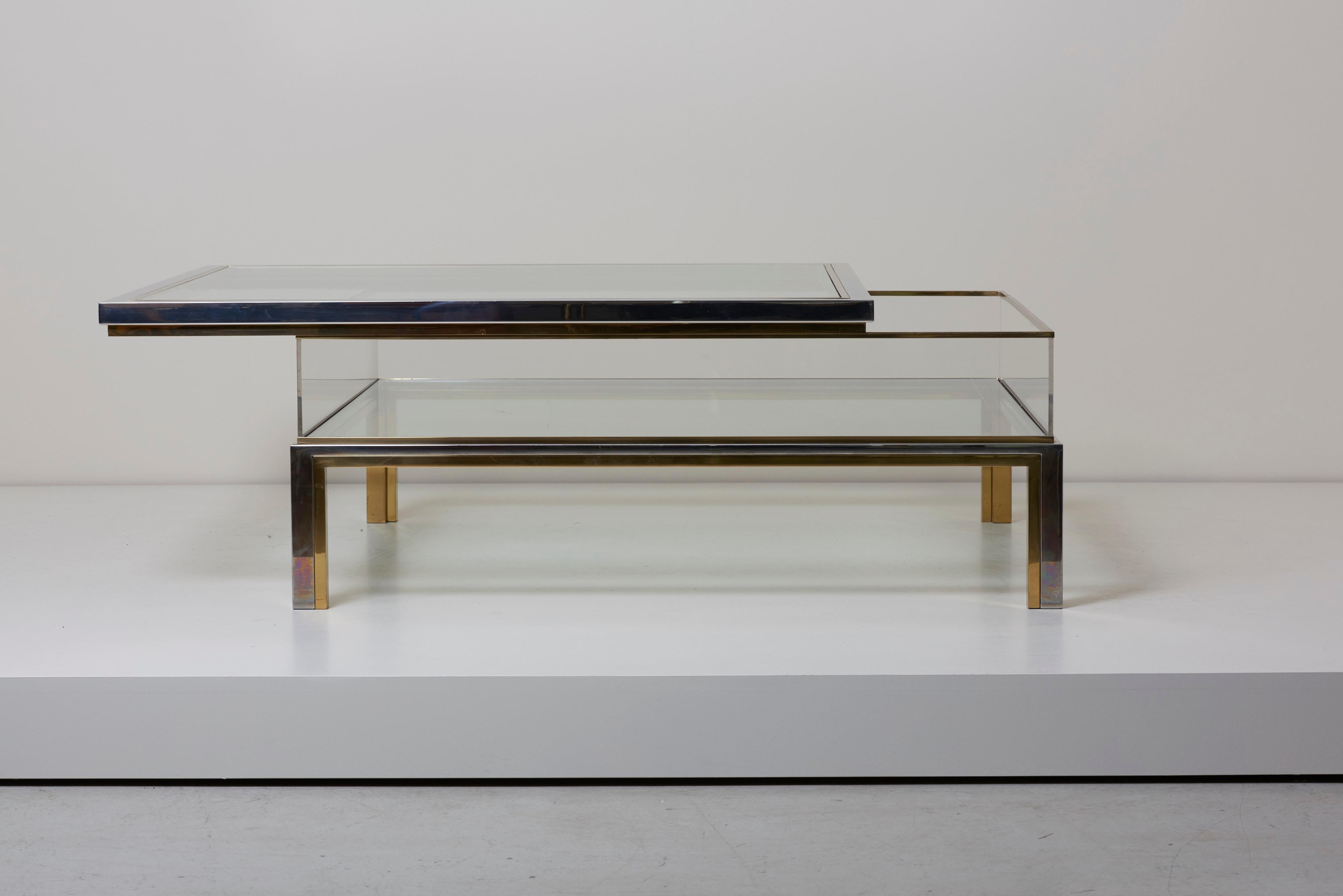 Maison Jansen Sliding Top Coffee Table in Brass and Chrome 3