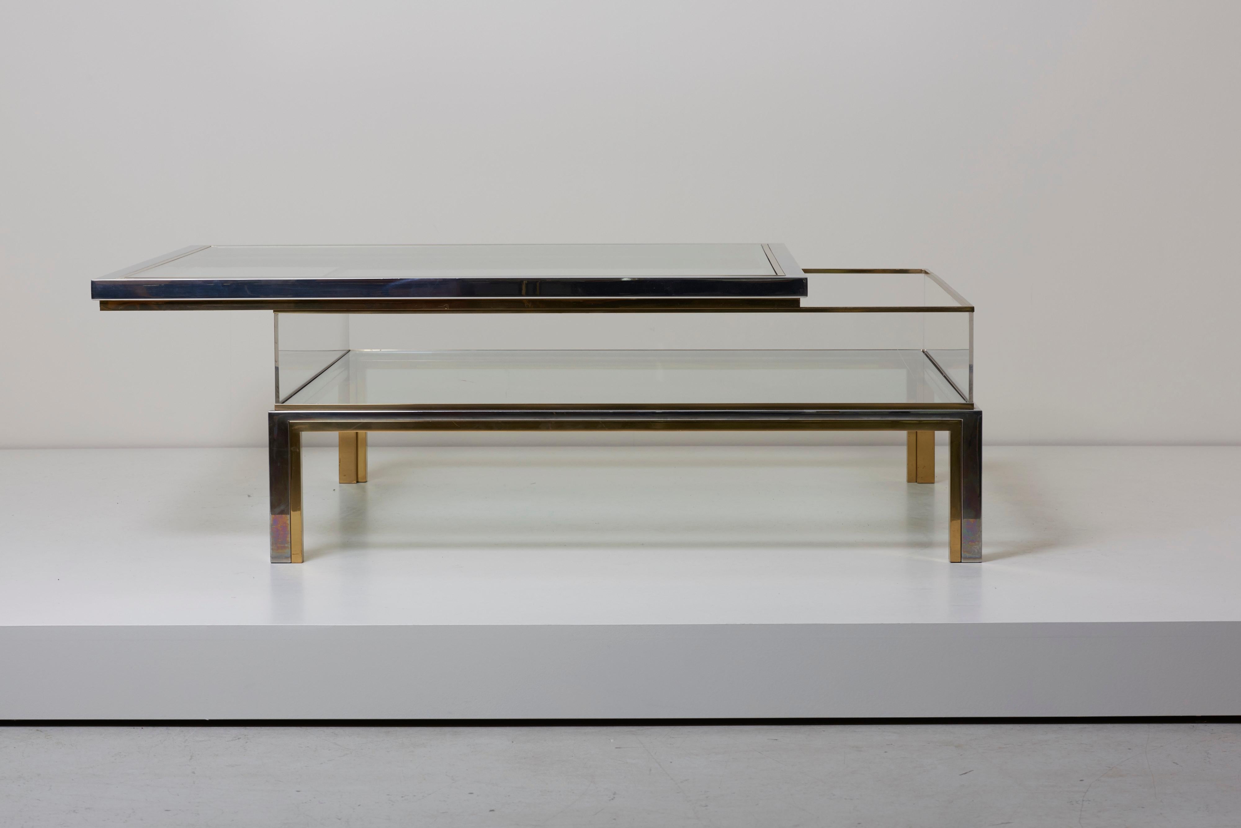 Maison Jansen Sliding Top Coffee Table in Brass and Chrome For Sale at ...