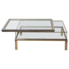 Vintage Maison Jansen Sliding Top Coffee Table in Brass and Chrome