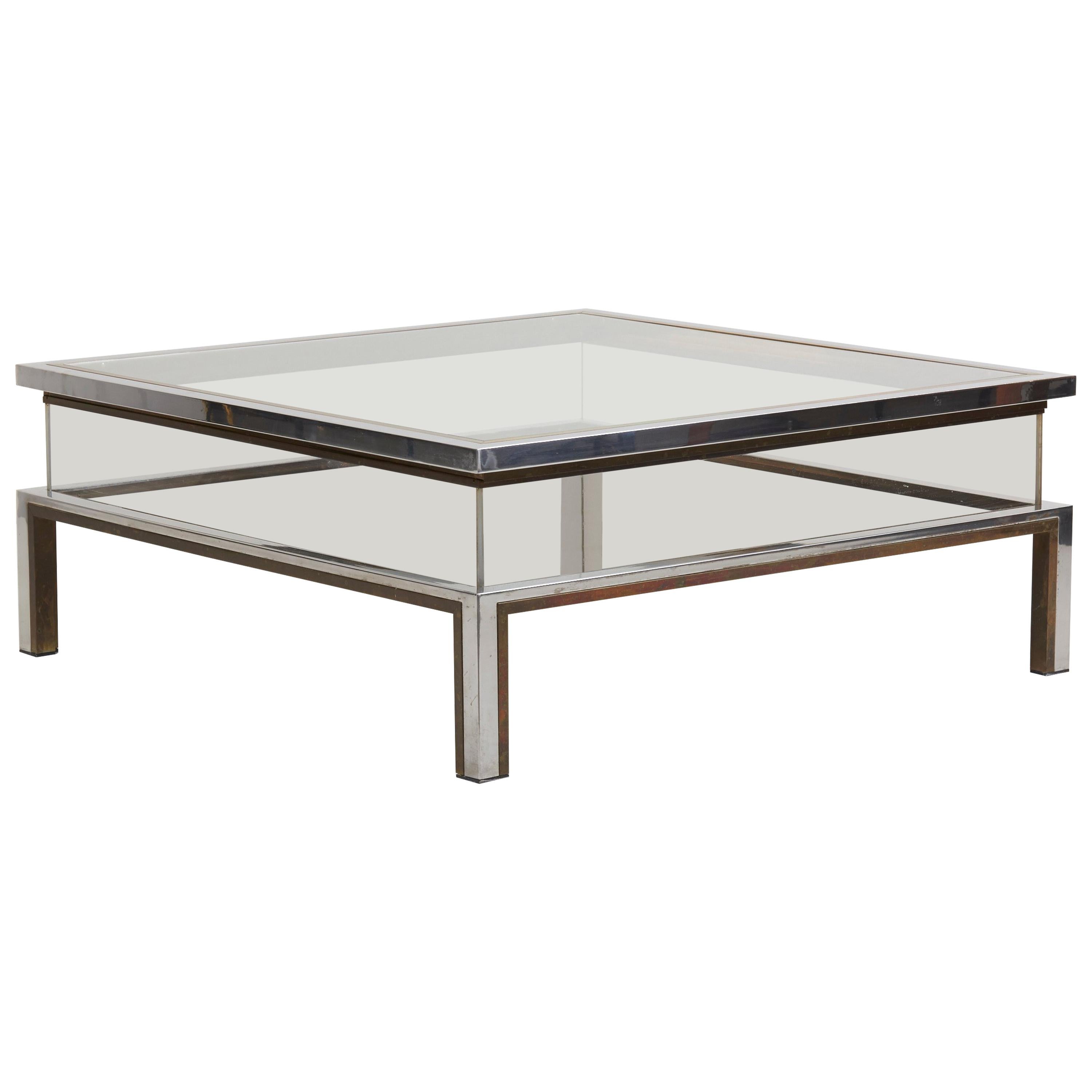 Maison Jansen Sliding Top Coffee Table in Brass and Chrome For Sale