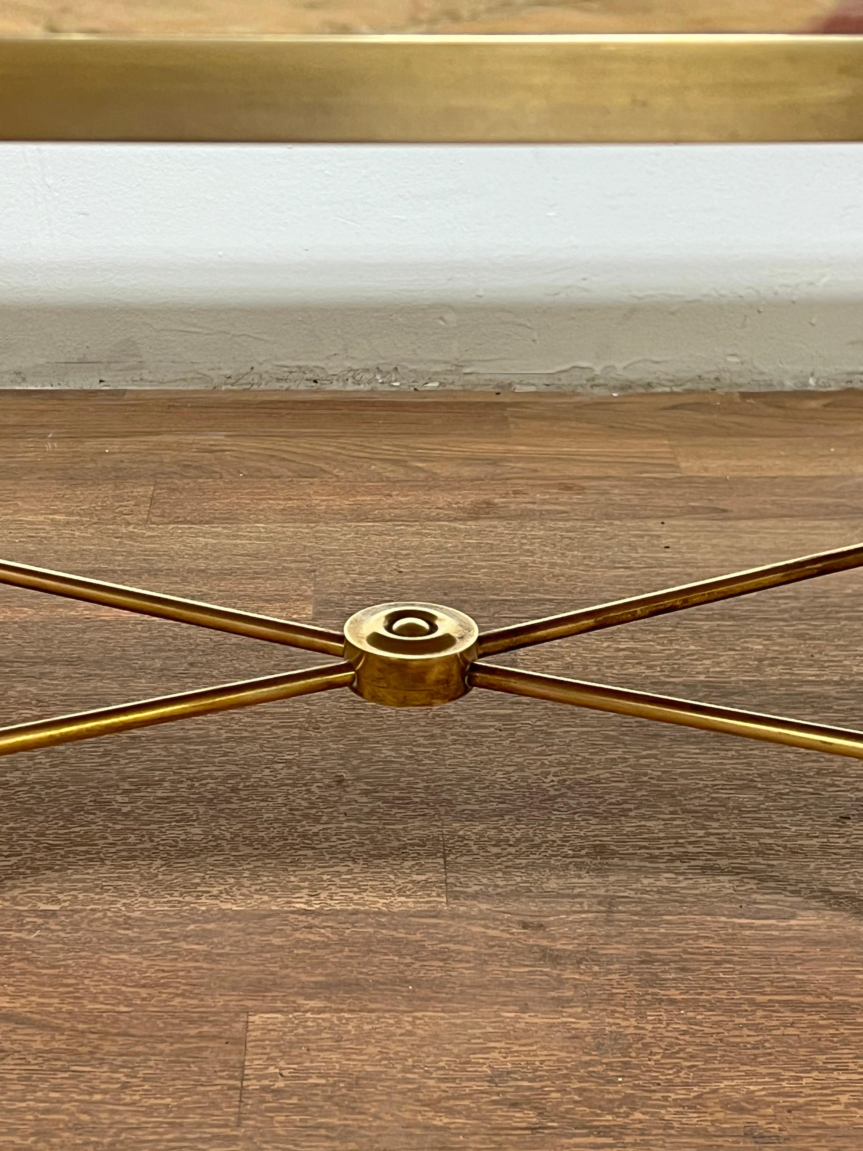 Maison Jansen Solid Brass Coffee Table With Lavender Marble Top, C. 1950s For Sale 3