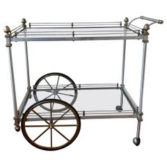 Maison Jansen Stainless Steel and Brass Bar Car Hollywood Regency
