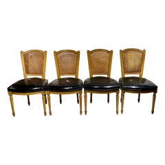 Vintage Maison Jansen Stamped Caned-Back Chairs, Set of Four, French