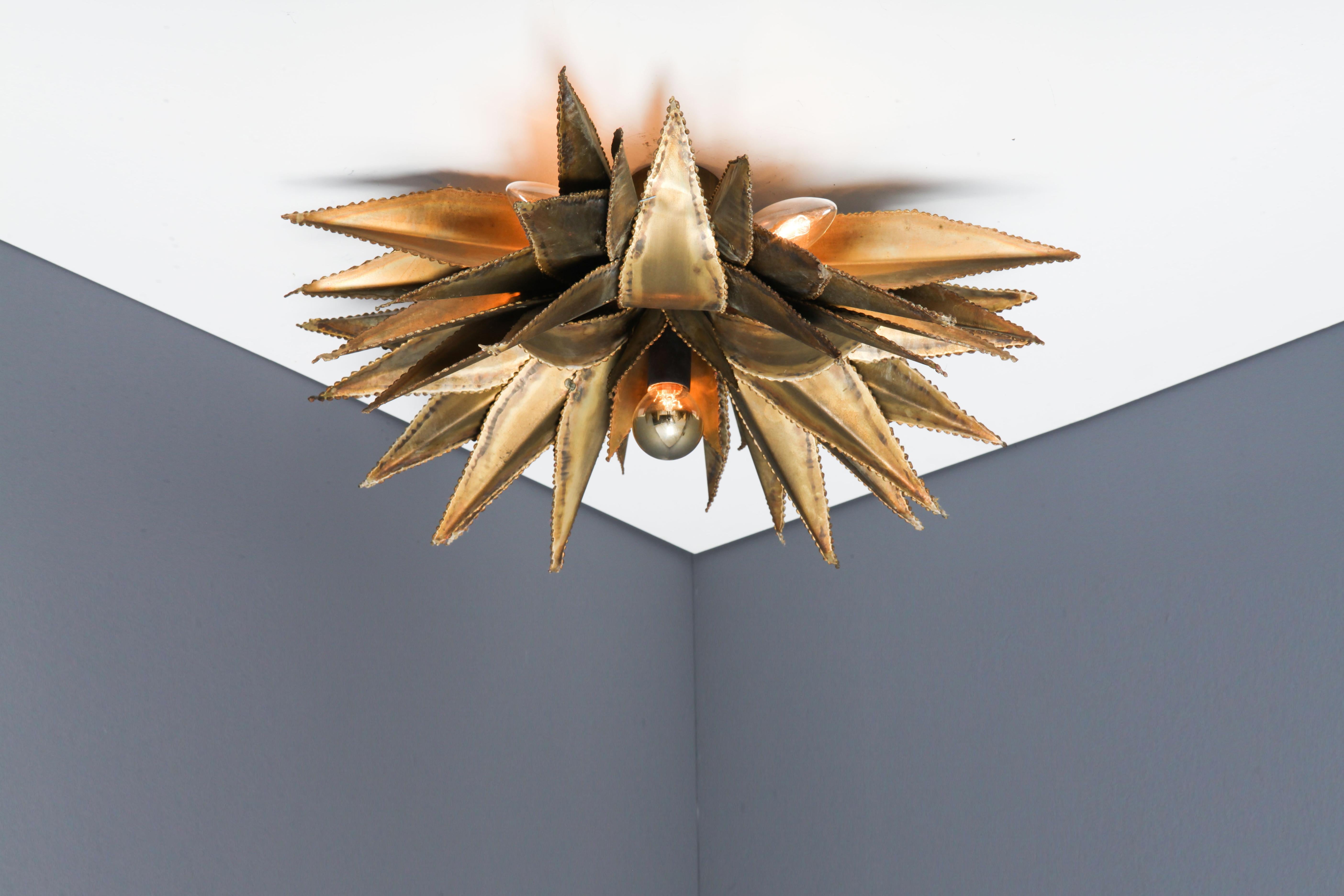 European Maison Jansen Star Shaped Palm Tree Style Brass Sconce