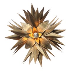 Maison Jansen Star Shaped Palm Tree Style Brass Sconce