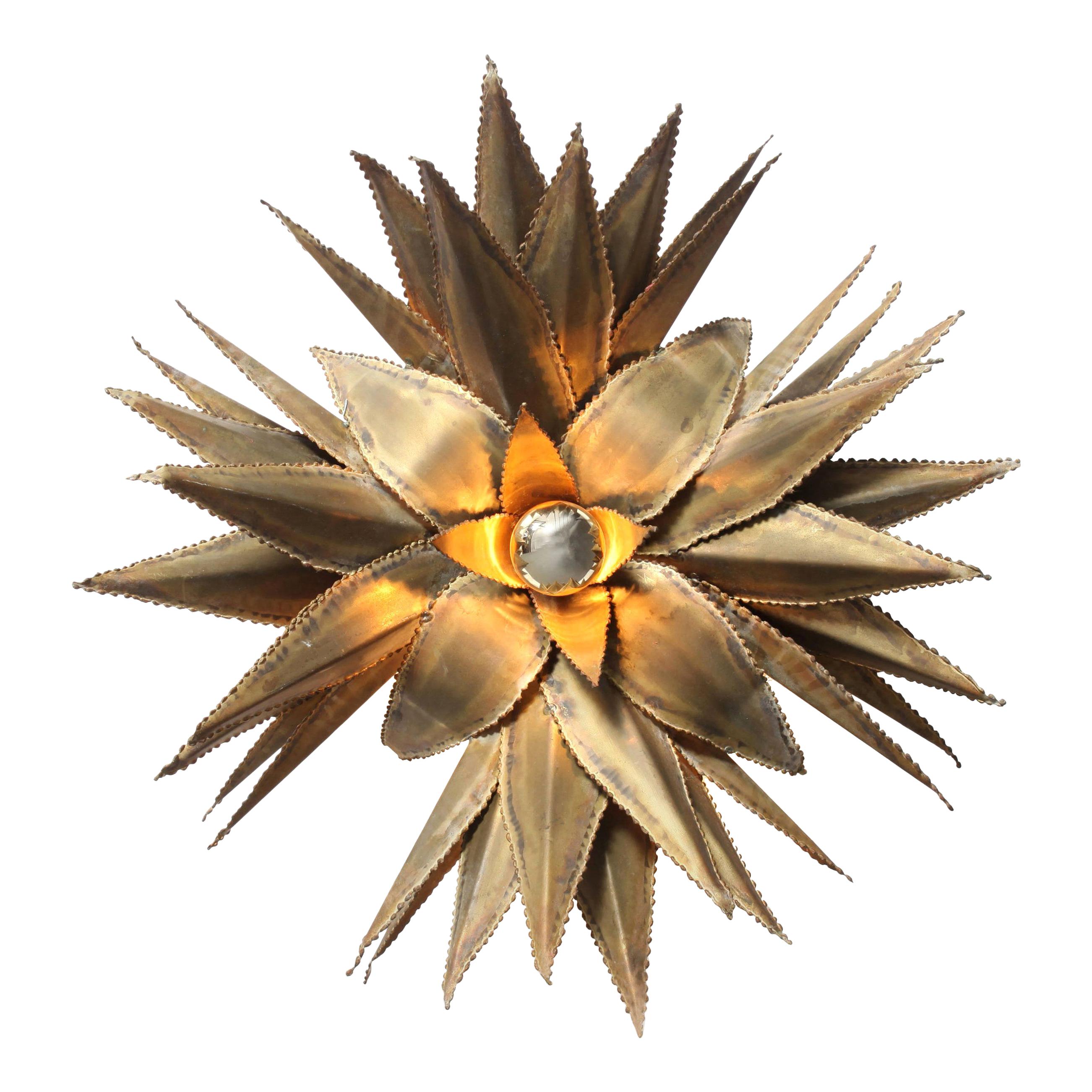 Maison Jansen Star Shaped Palm Tree Style Brass Sconce