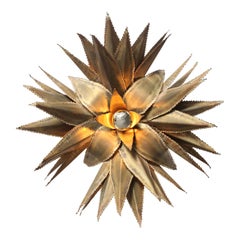 Maison Jansen Star Shaped Palm Tree Style Brass Sconce
