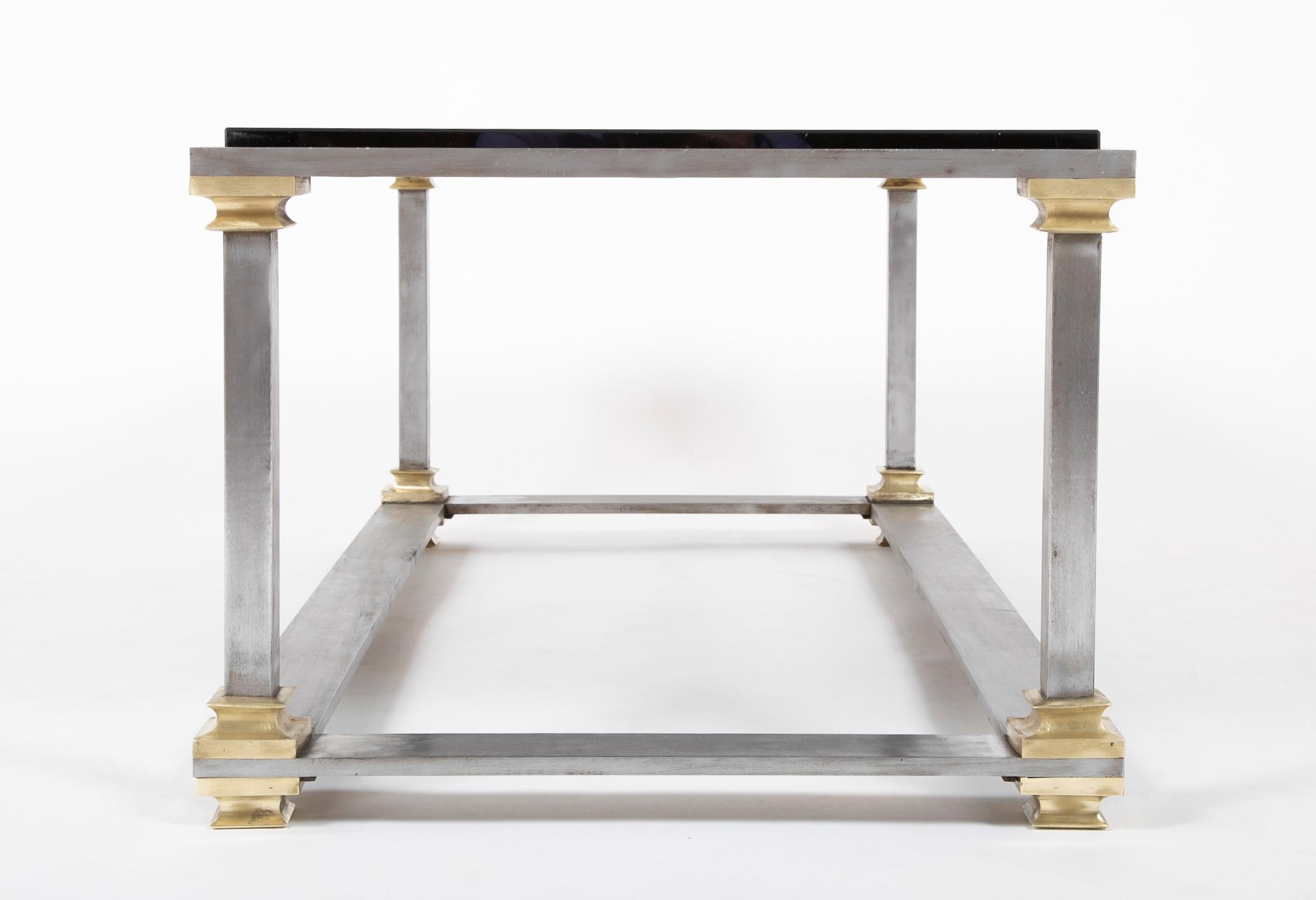 Maison Jansen Steel and Brass Glass Topped Coffee Table In Good Condition For Sale In Stamford, CT