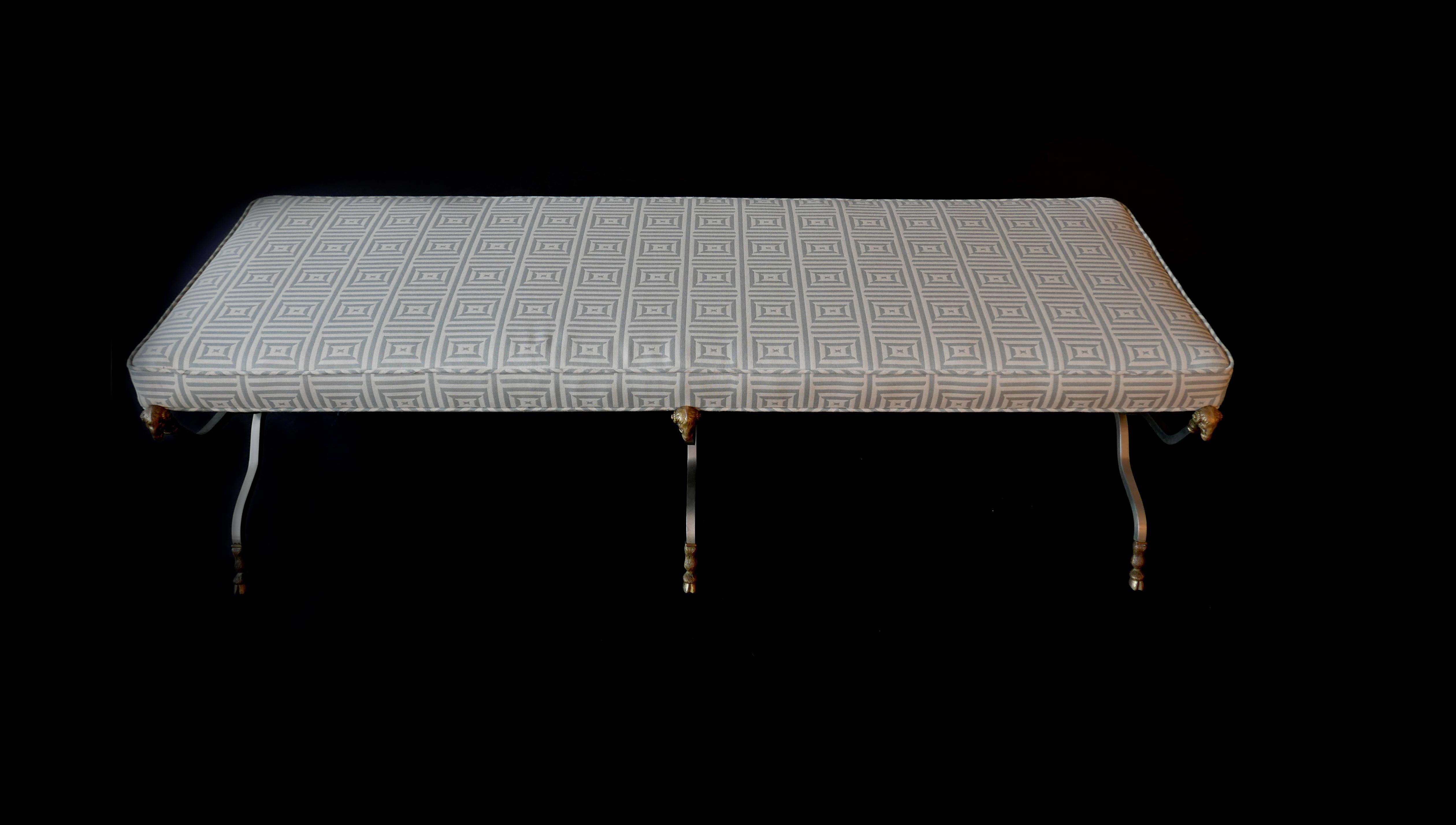 Maison Jansen Steel and Brass Neoclassic Style Bench In Good Condition In Hollywood, FL