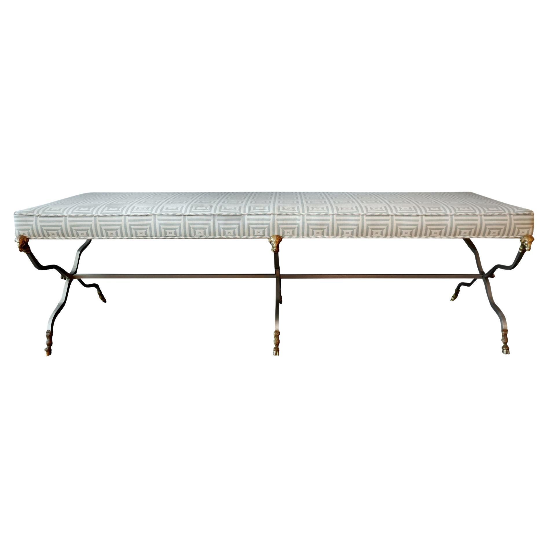 Maison Jansen Steel and Brass Neoclassic Style Bench