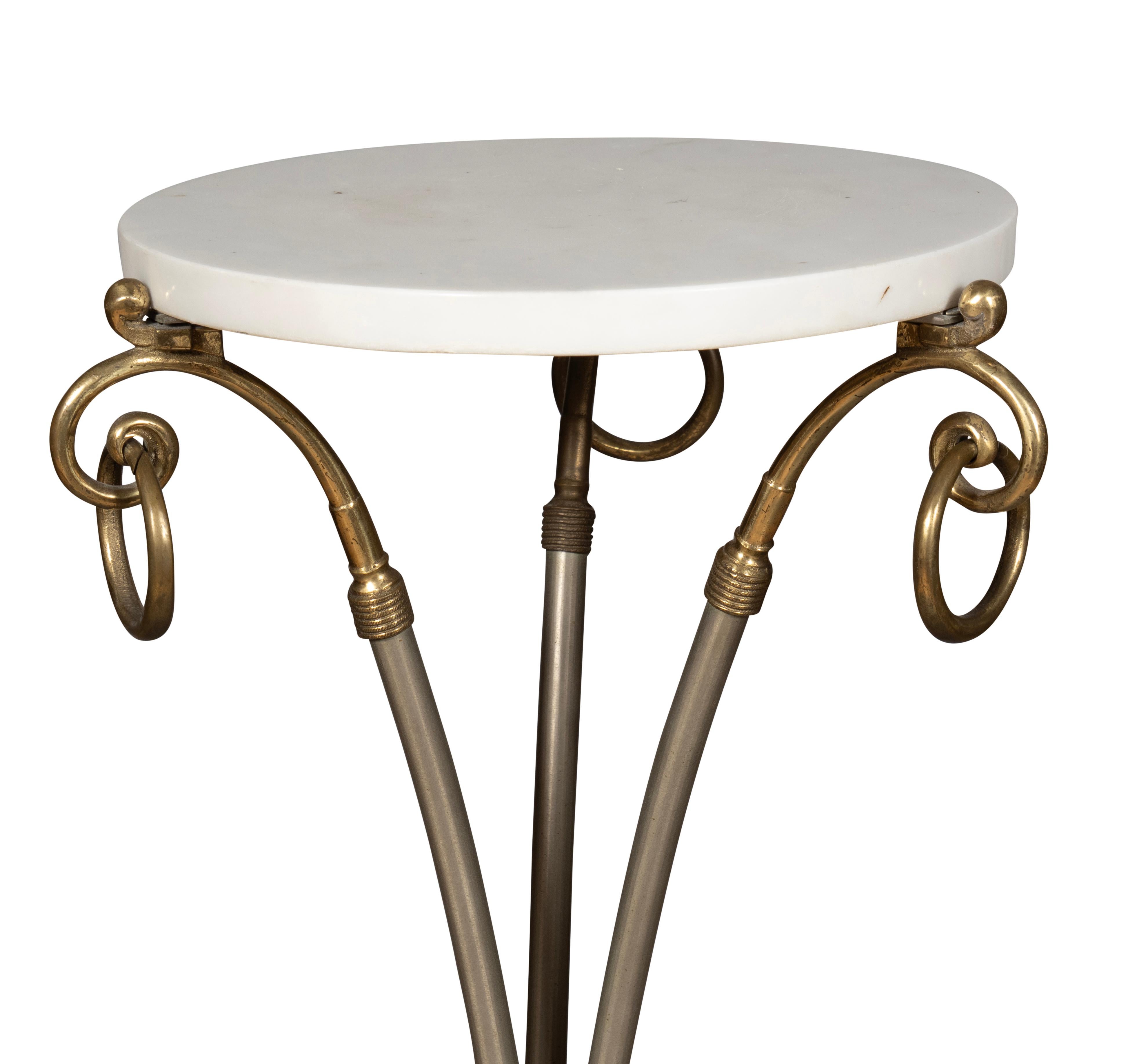 French Maison Jansen Steel And Brass Pedestal Table For Sale