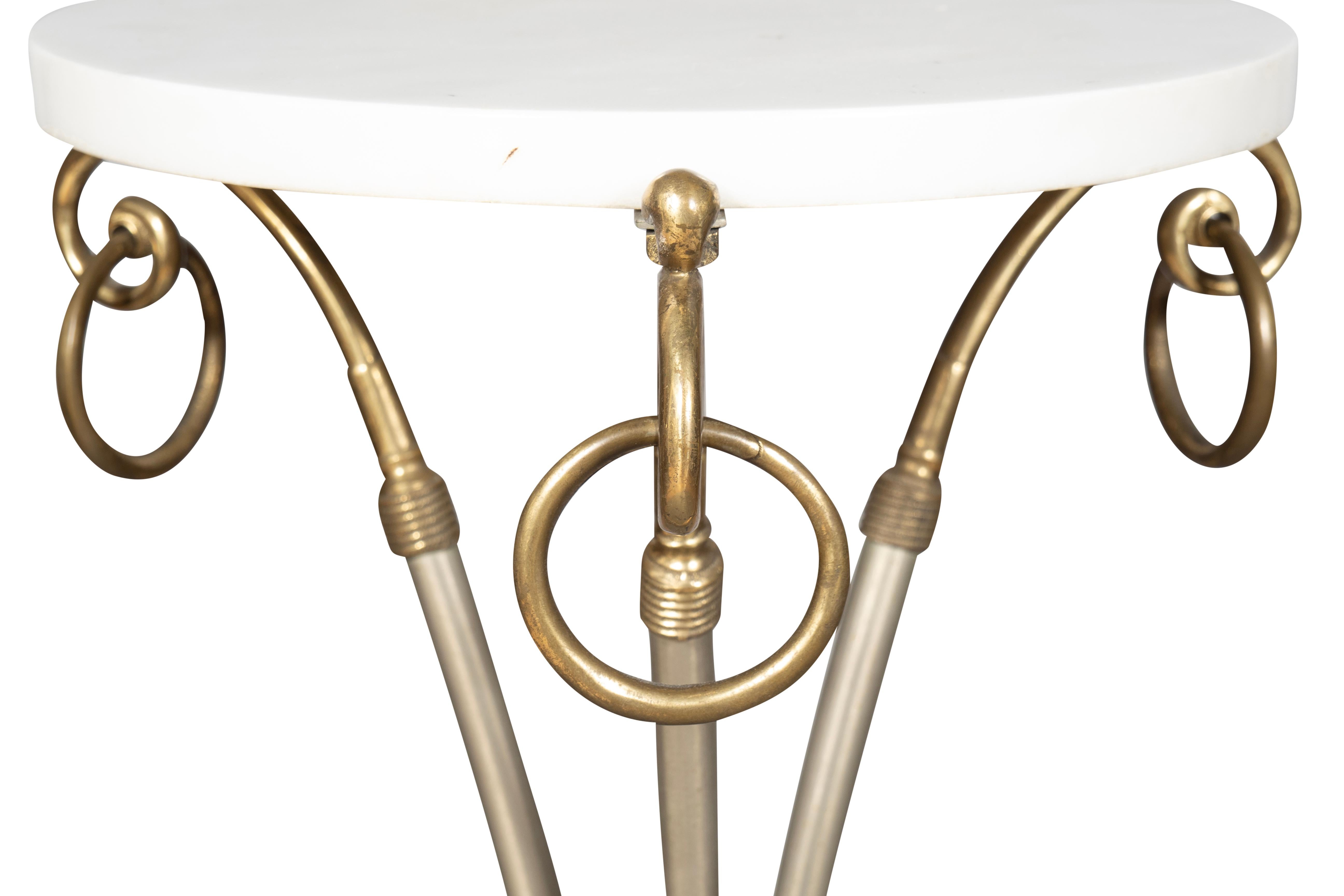 Maison Jansen Steel And Brass Pedestal Table In Good Condition For Sale In Essex, MA