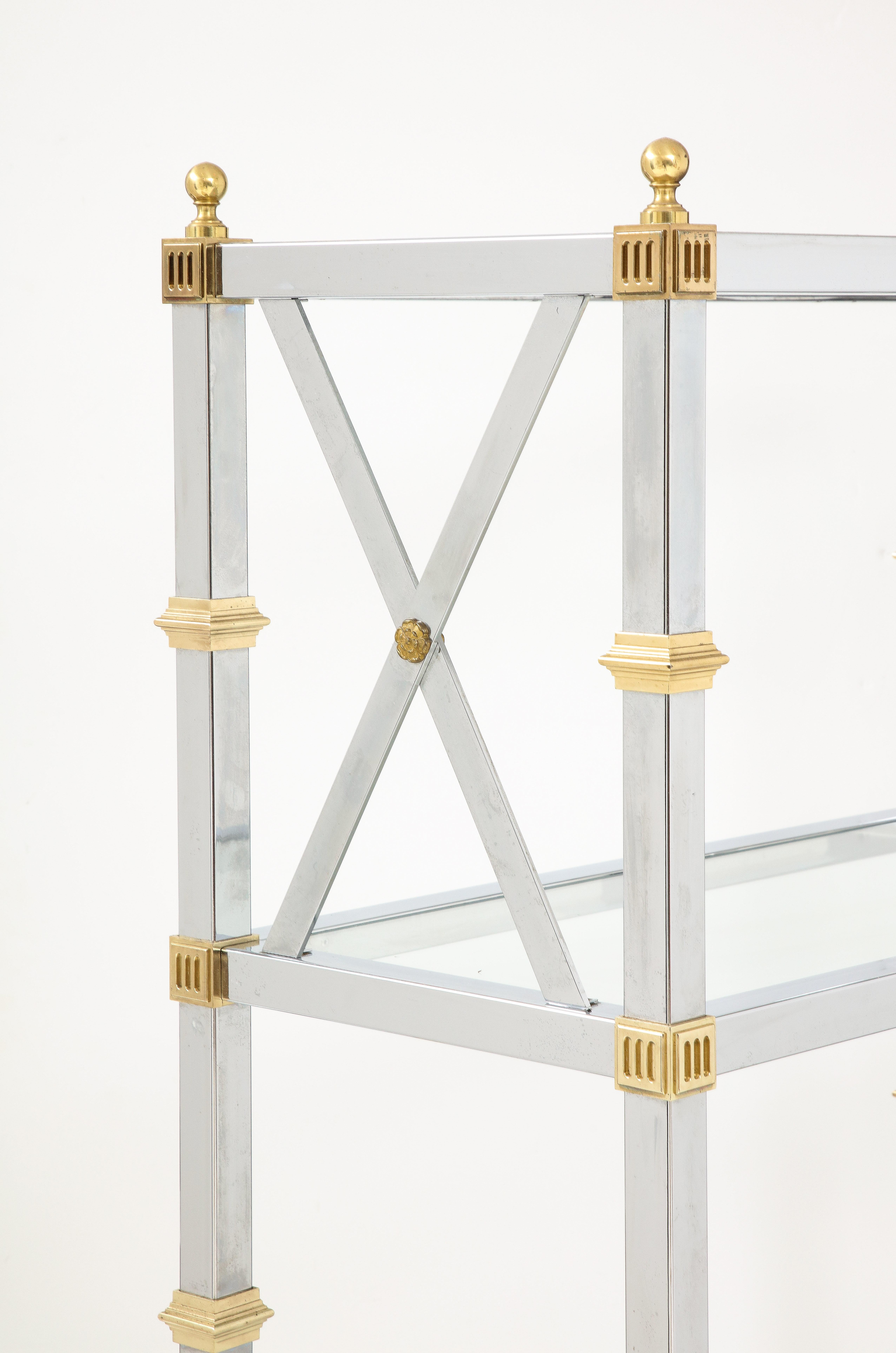 Maison Jansen Steel, Brass Etagere In Good Condition For Sale In New York, NY