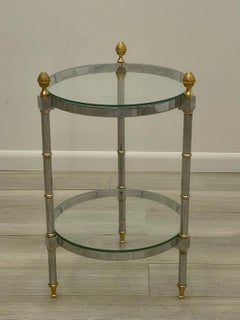 Maison Jansen Steel Brass & Glass Round Side Table