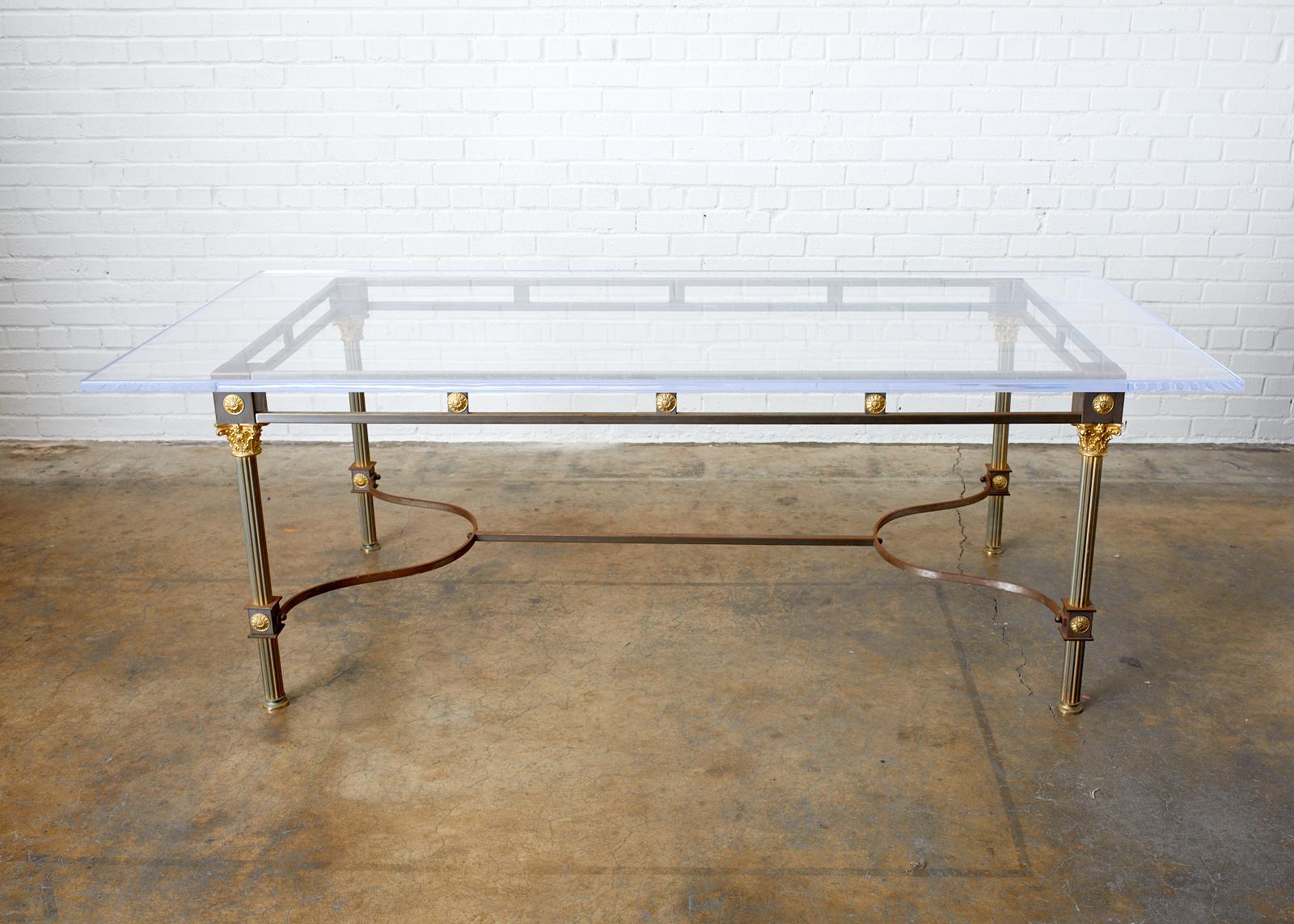 Maison Jansen Steel Brass Neoclassical Style Dining Table For Sale 7