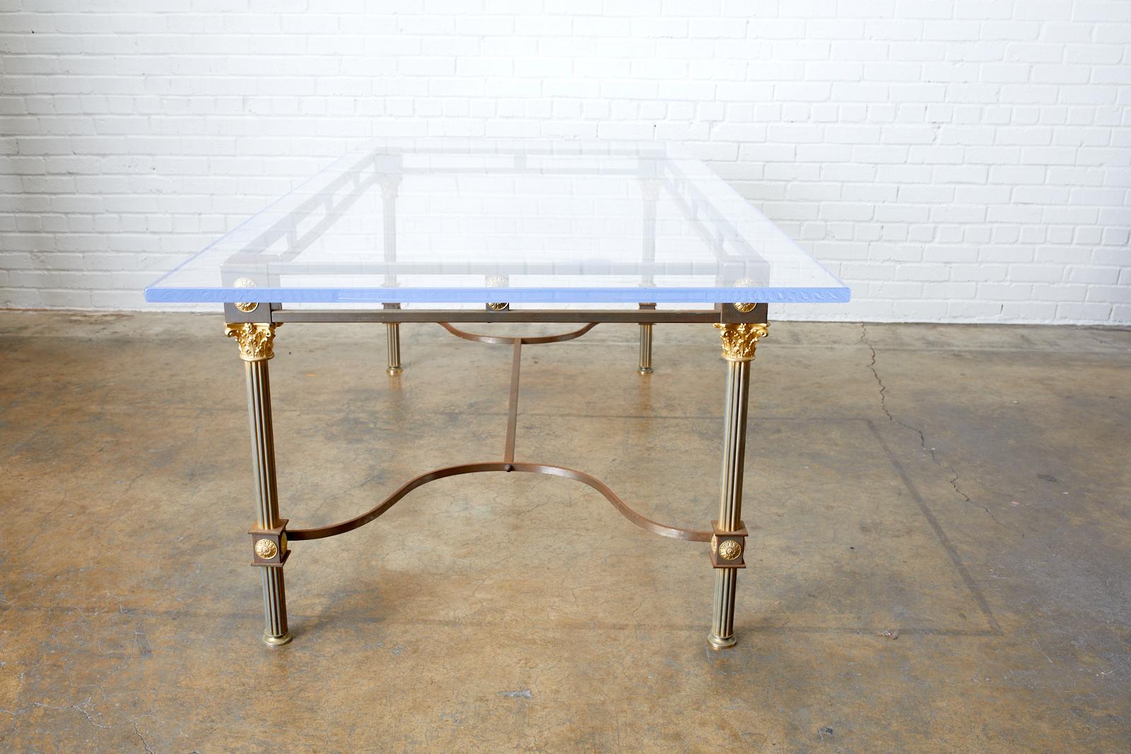 Maison Jansen Steel Brass Neoclassical Style Dining Table For Sale 1