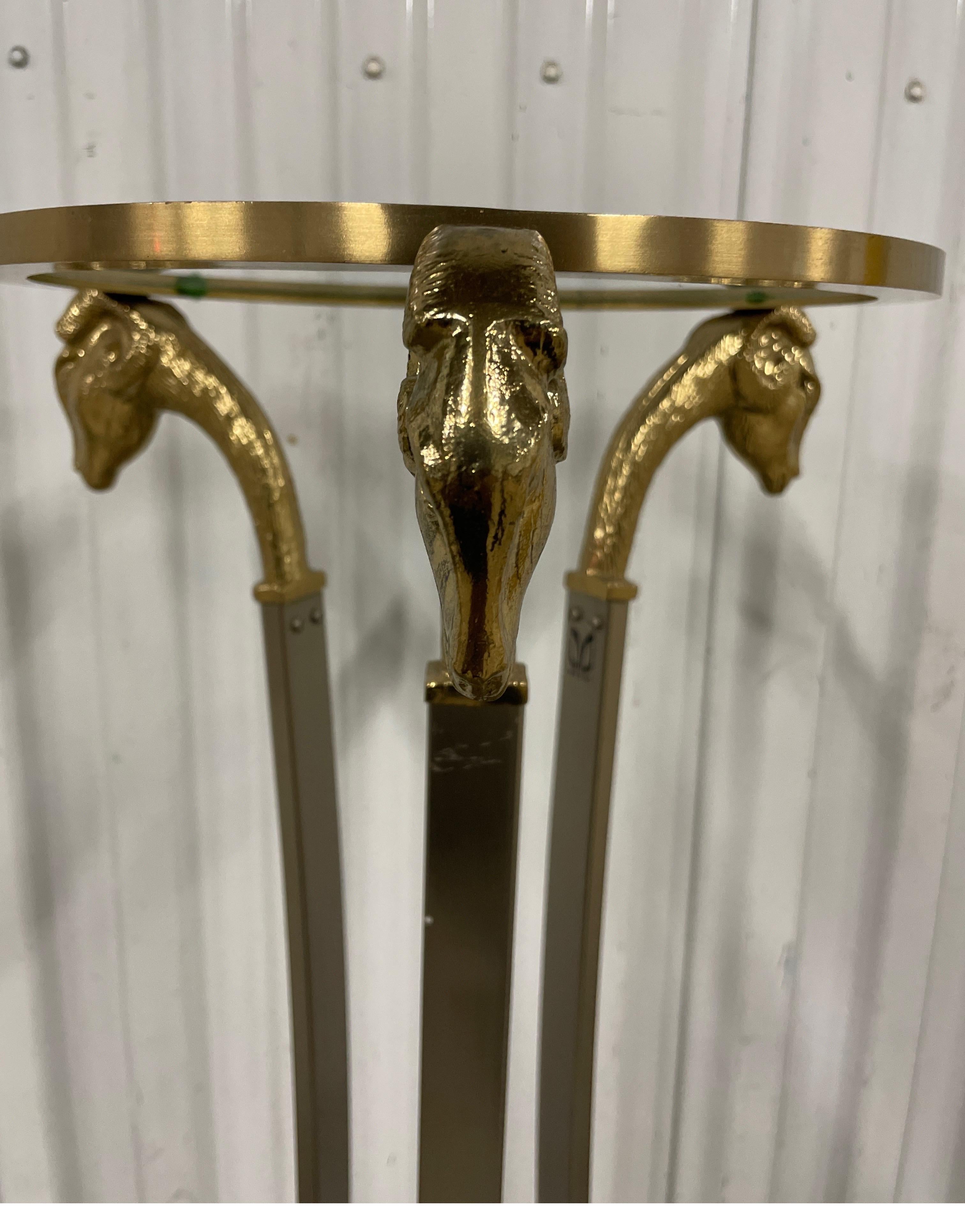 Maison Jansen Steel & Brass Ram's Head Pedestal In Good Condition In West Palm Beach, FL