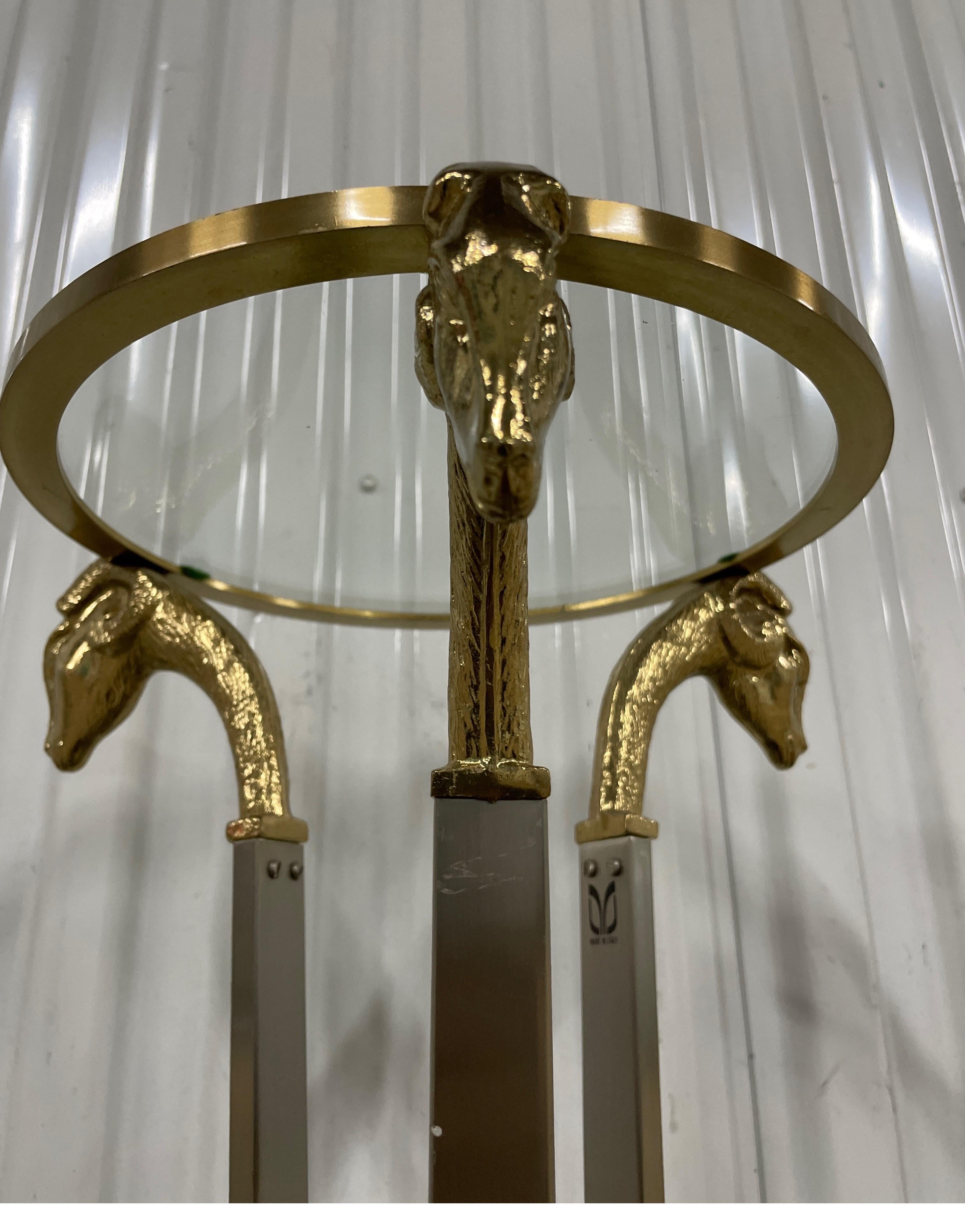 20th Century Maison Jansen Steel & Brass Ram's Head Pedestal