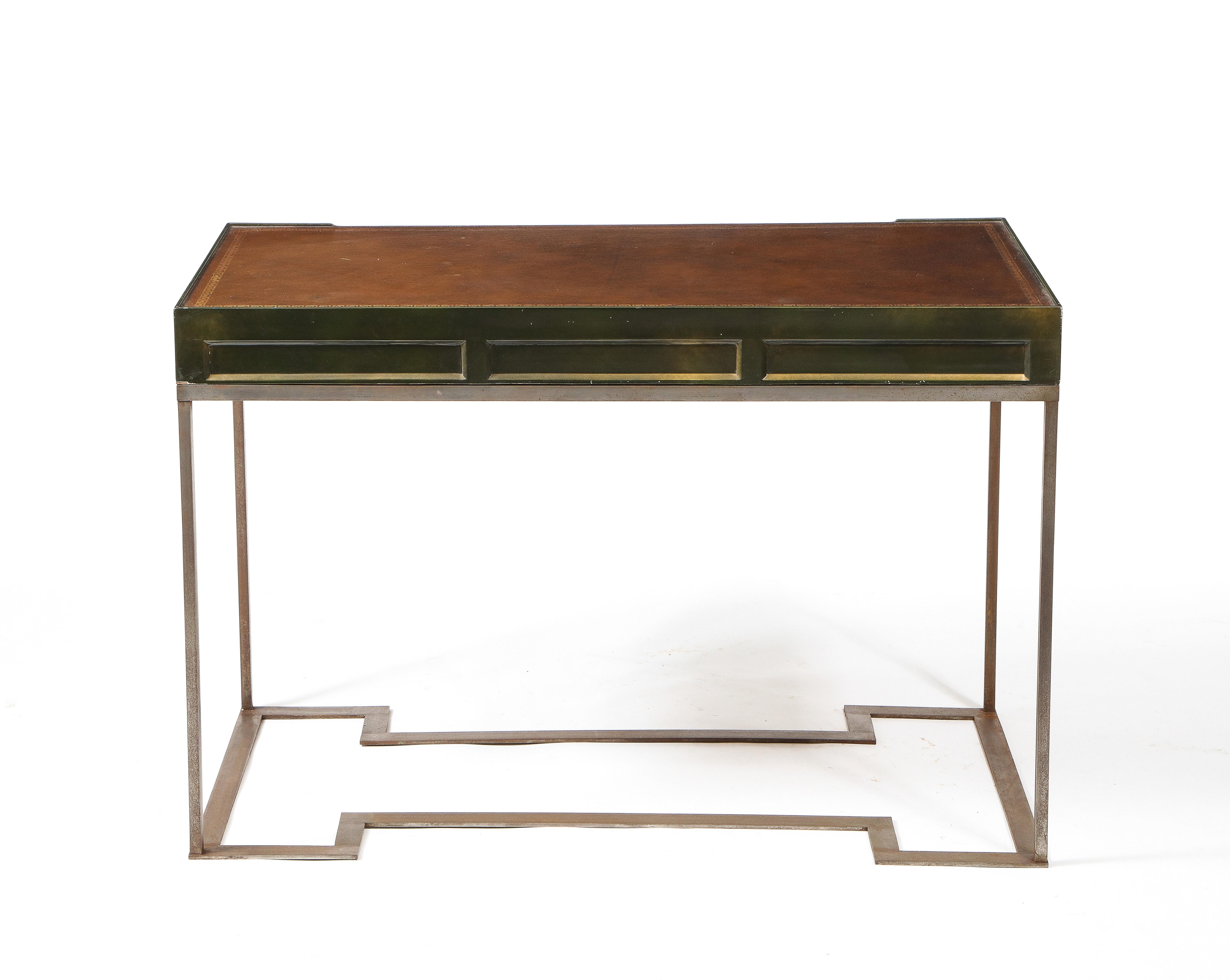 Maison Jansen Steel & Lacquered Modern Neoclassical Desk, France 1960's For Sale 9