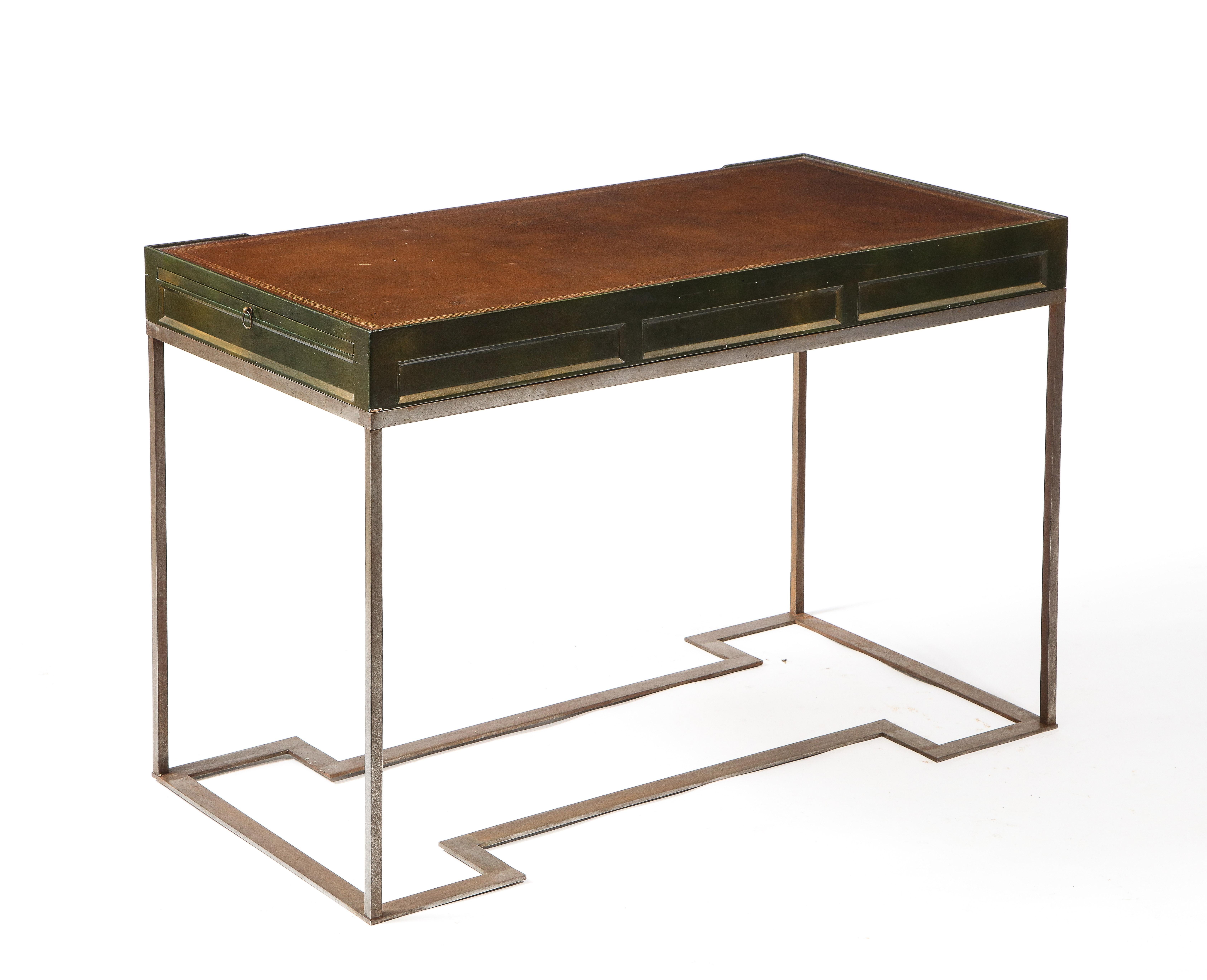 Maison Jansen Steel & Lacquered Modern Neoclassical Desk, France 1960's For Sale 11