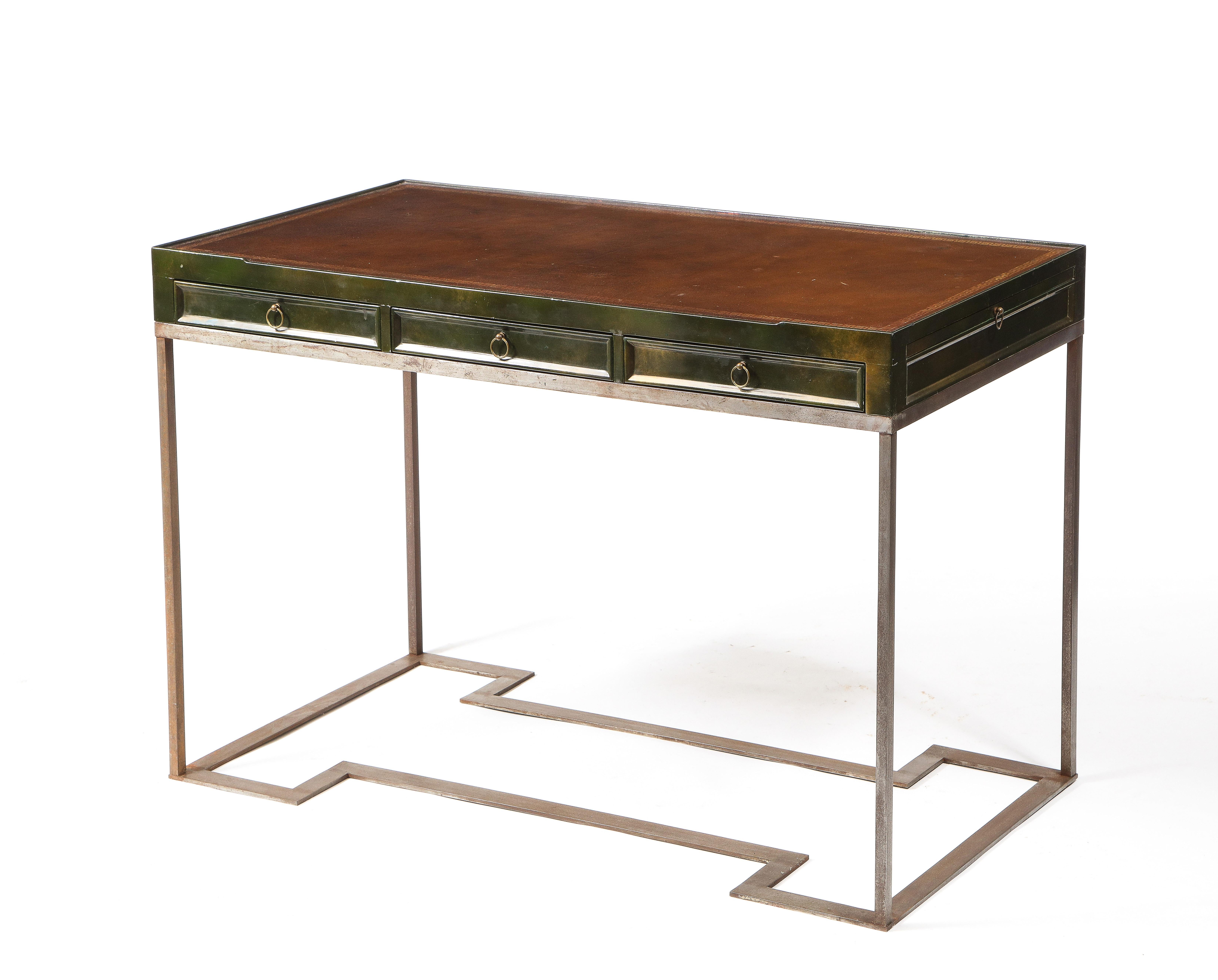 Maison Jansen Steel & Lacquered Modern Neoclassical Desk, France 1960's For Sale 13