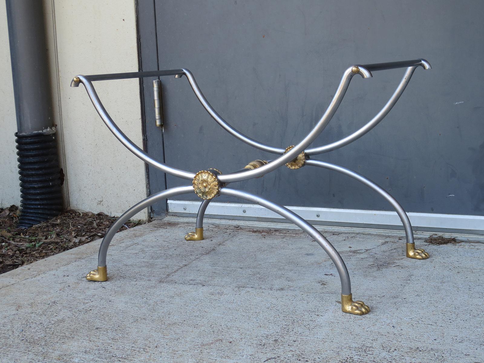In the style of Maison Jansen 20th century steel & bronze coffee table base only, no top included.
  