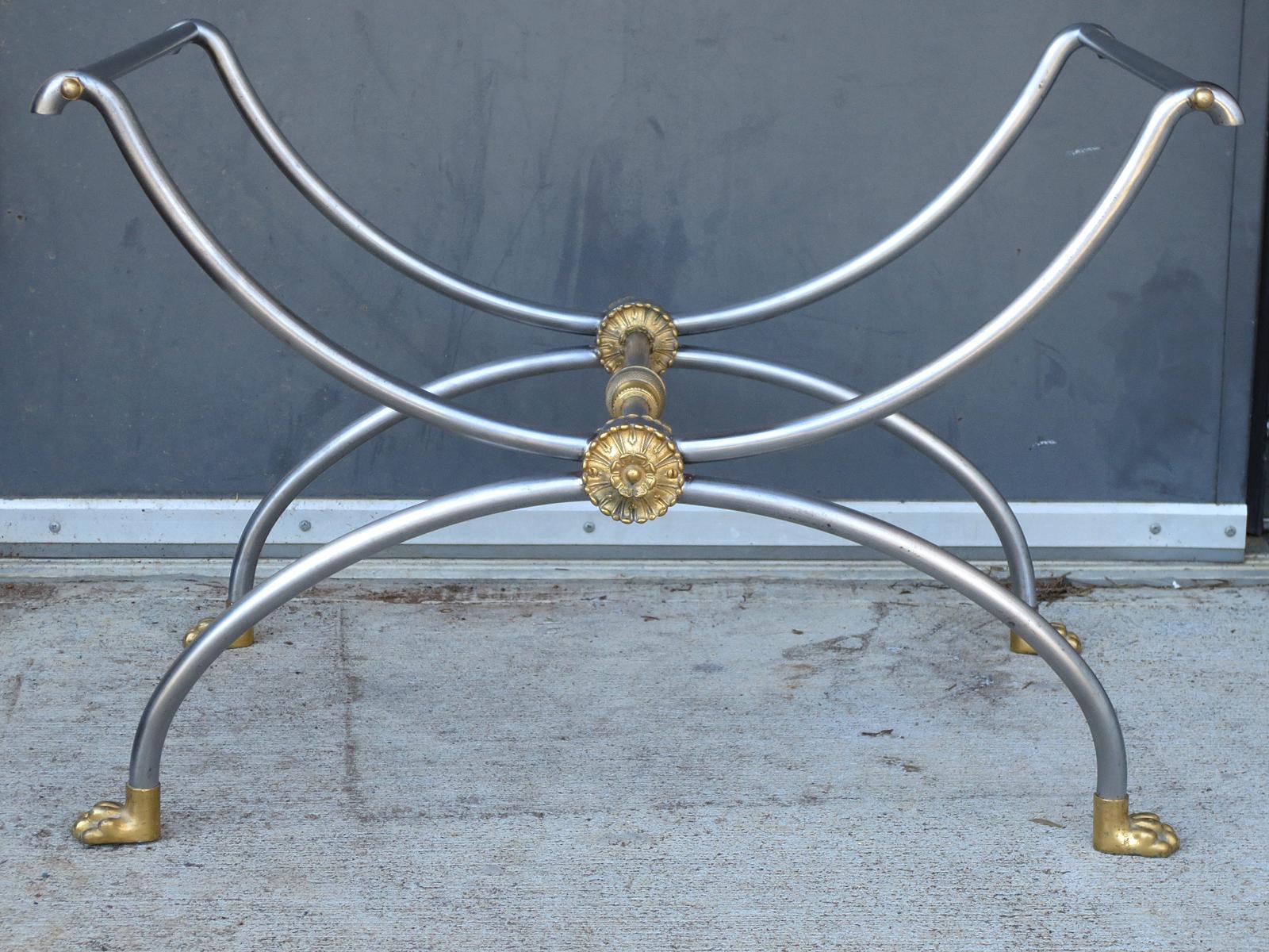 Maison Jansen Style 20th Century Steel and Bronze Coffee Table Base In Good Condition In Atlanta, GA