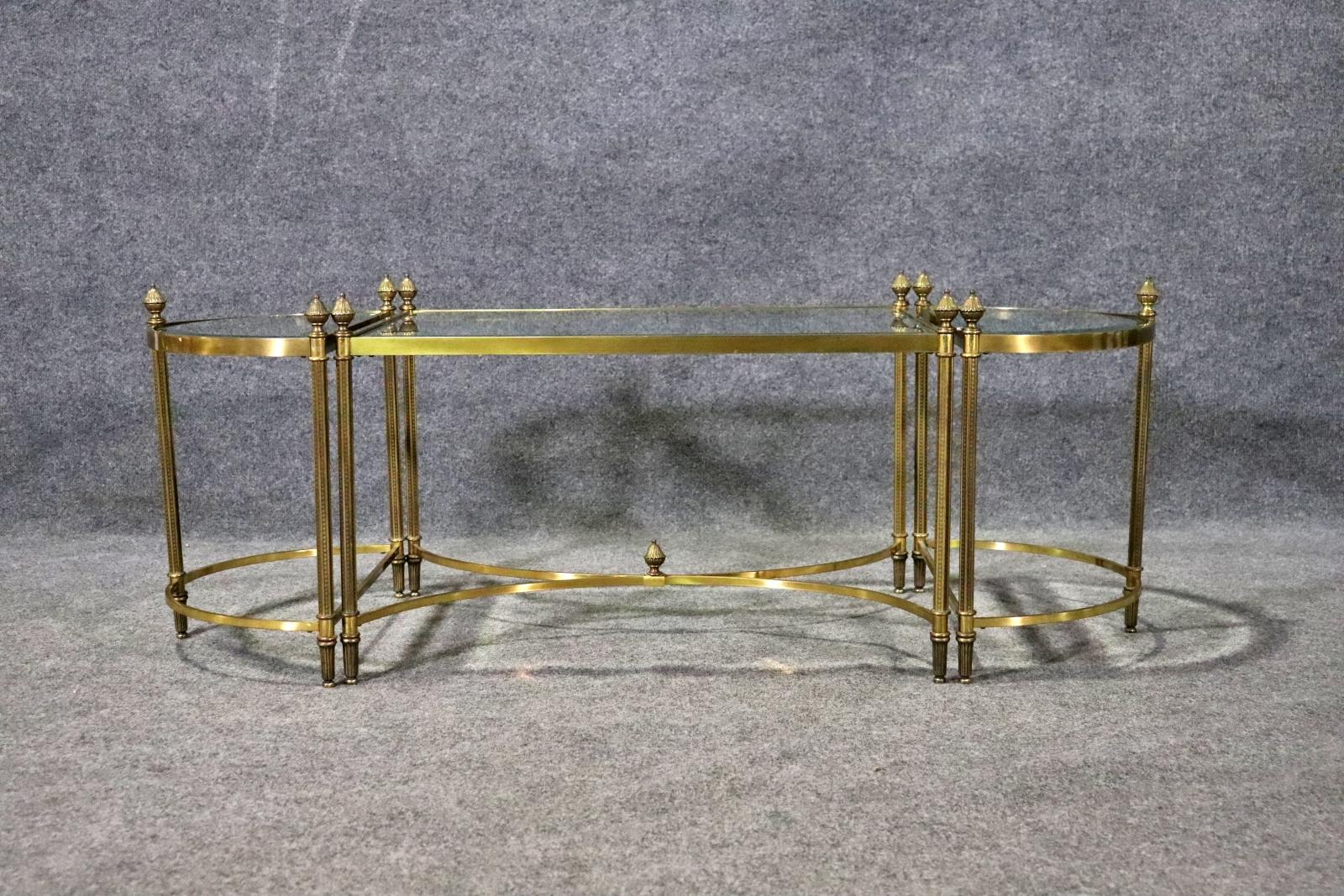 Directoire Maison Jansen Style 3 Piece Banquet Coffee Table in Brass