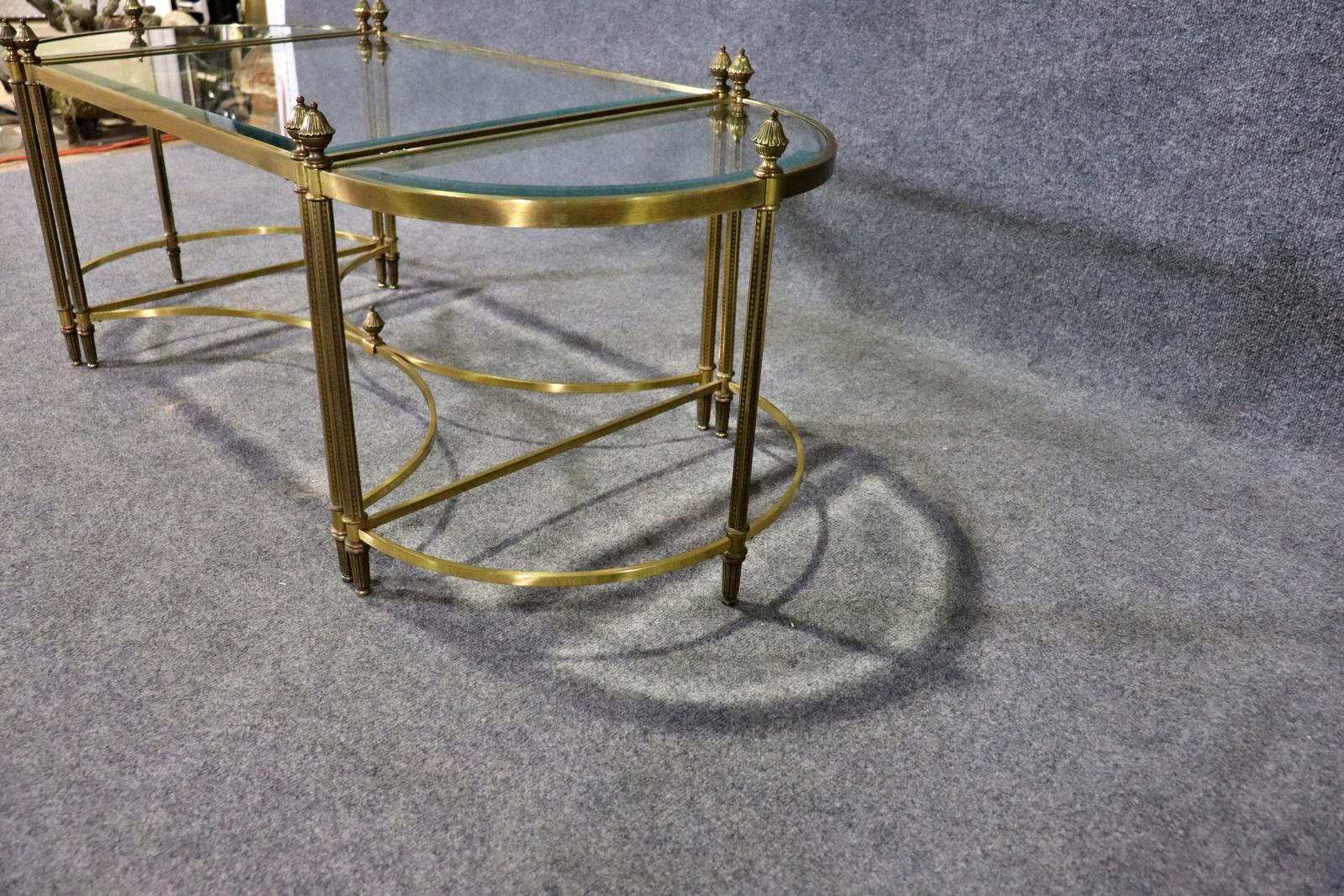 French Maison Jansen Style 3 Piece Banquet Coffee Table in Brass