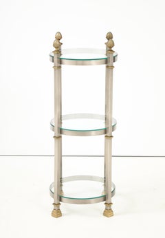 Maison Jansen Style 3 Tier Steel And Brass Side Table