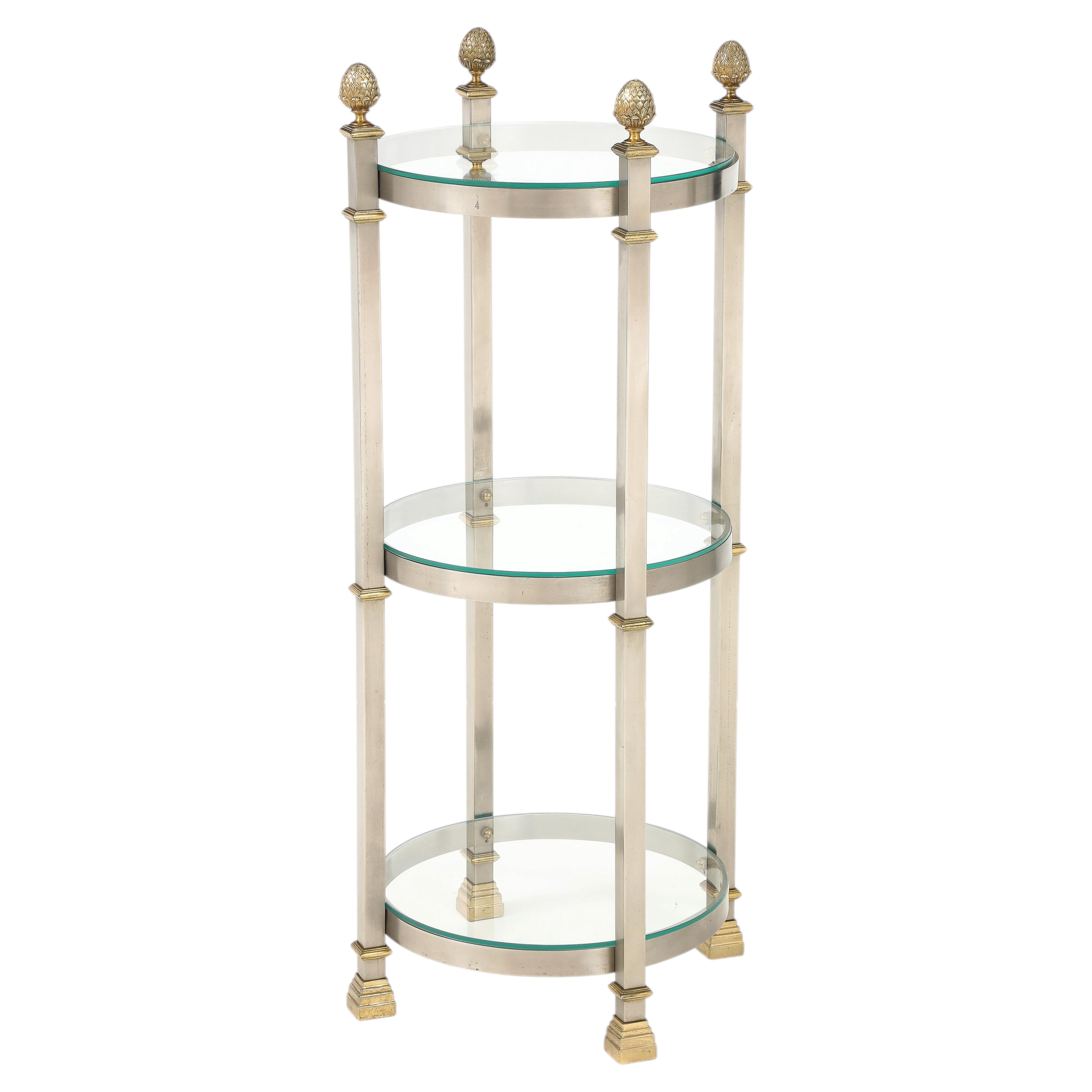 Maison Jansen Style 3 Tier Steel And Brass Side Table