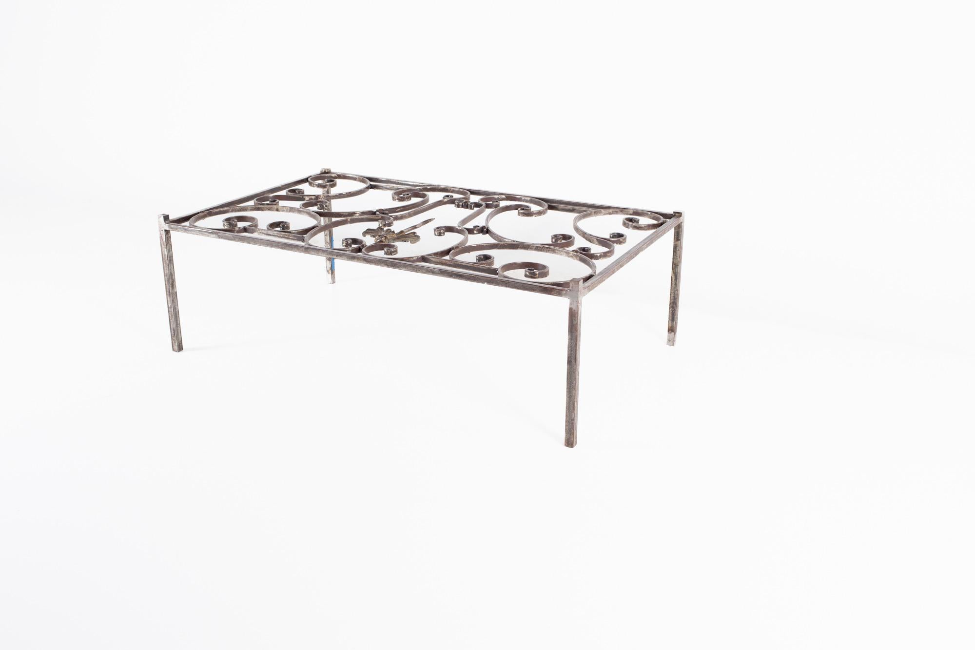 Modern Maison Jansen Style Antique French Iron and Glass Top Coffee Table For Sale