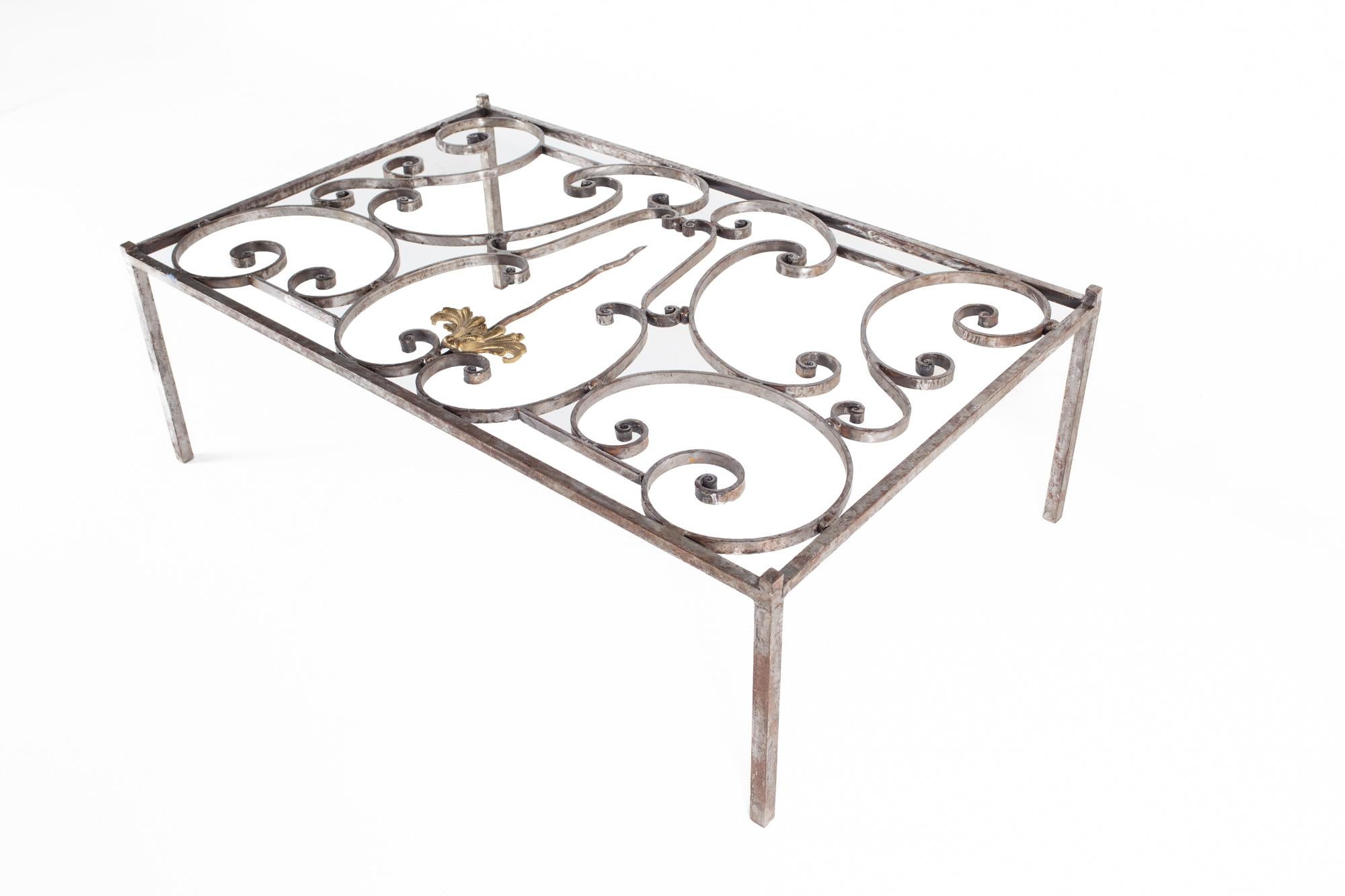 Maison Jansen Style Antique French Iron and Glass Top Coffee Table In Good Condition For Sale In Countryside, IL