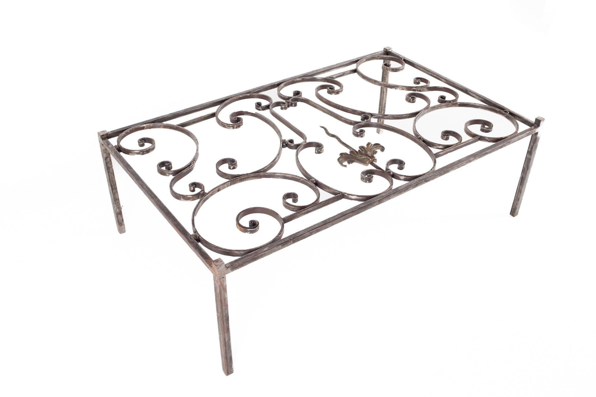 Contemporary Maison Jansen Style Antique French Iron and Glass Top Coffee Table For Sale