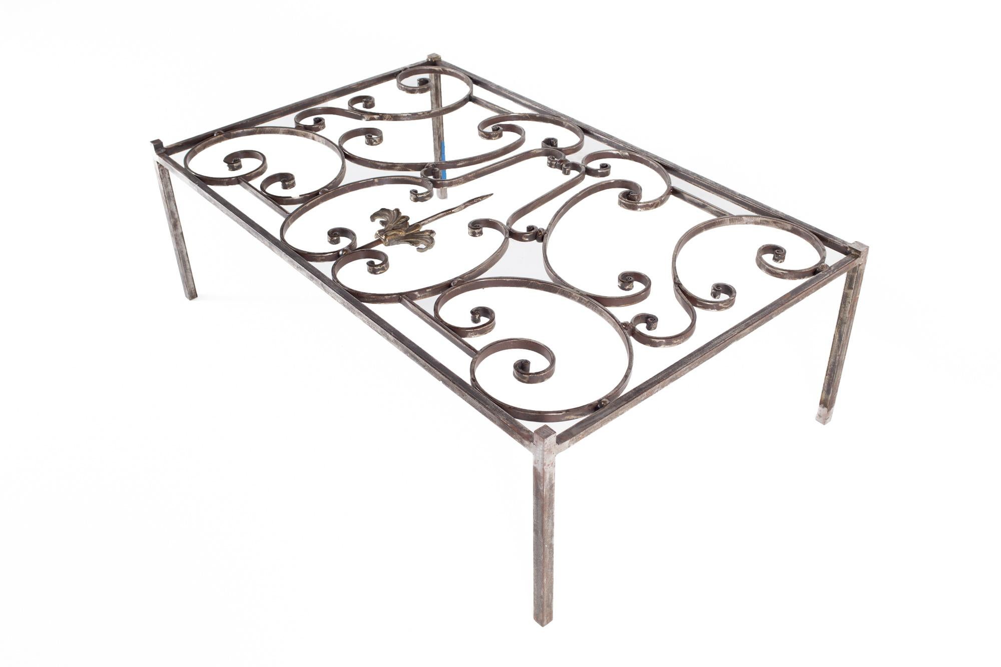 Maison Jansen Style Antique French Iron and Glass Top Coffee Table For Sale 1