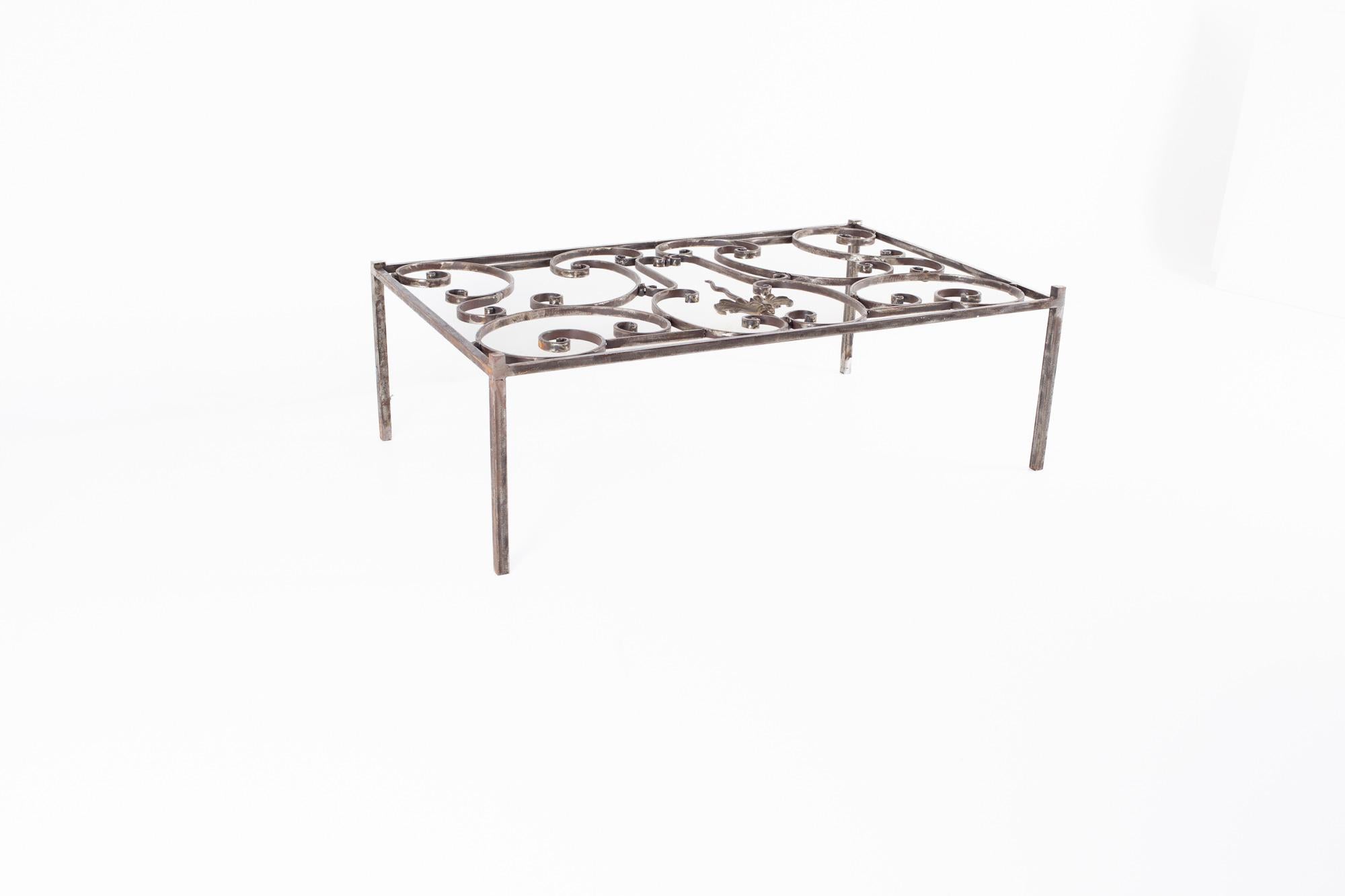 American Maison Jansen Style Antique French Iron and Glass Top Coffee Table, Pair For Sale