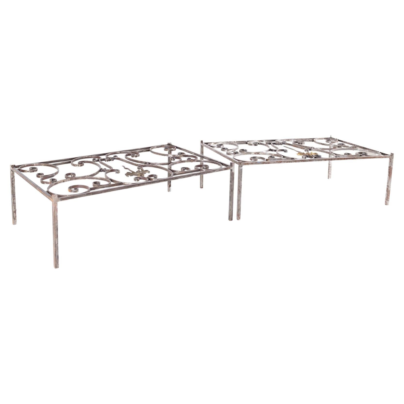 Maison Jansen Style Antique French Iron and Glass Top Coffee Table, Pair