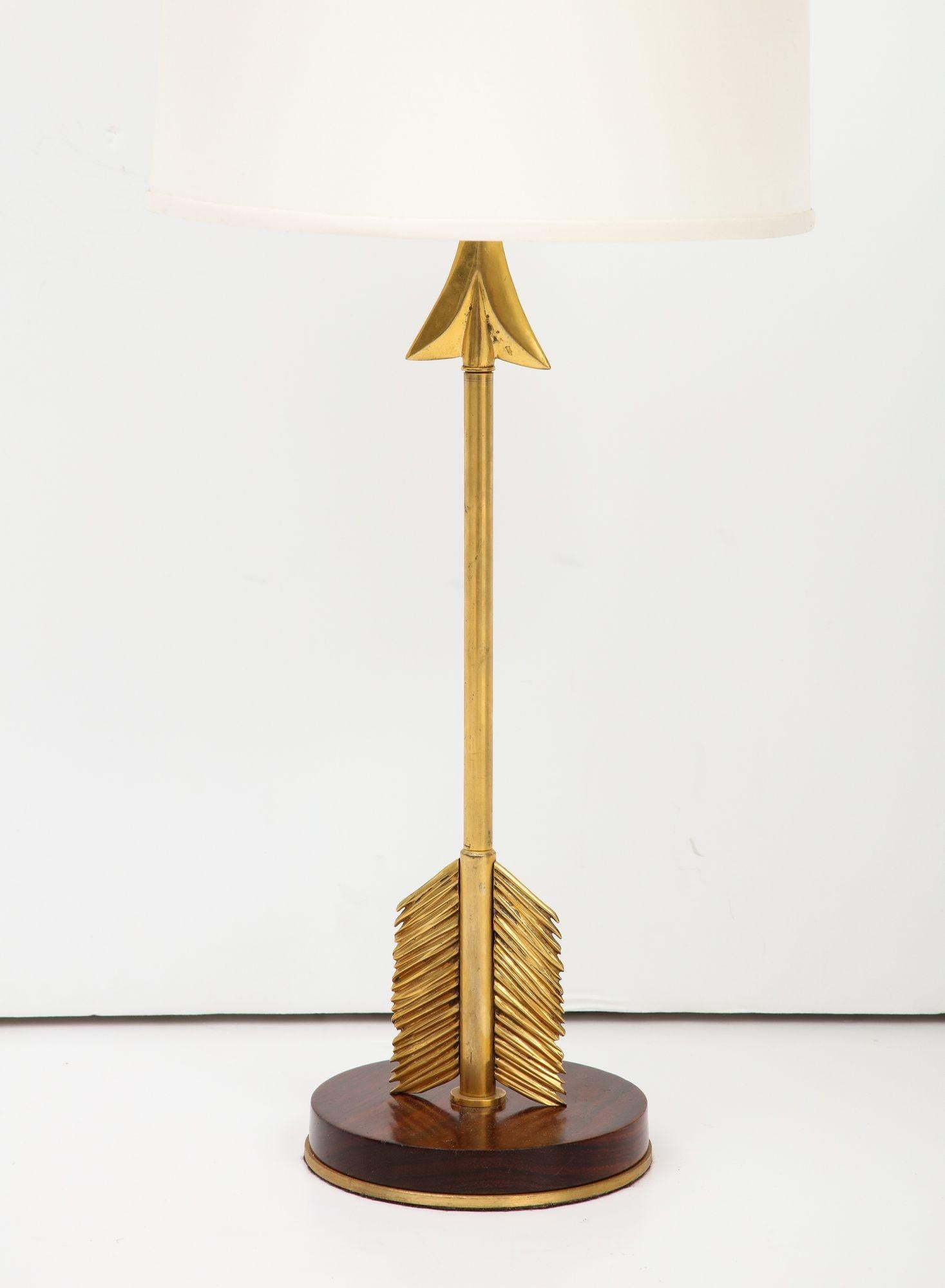 French Maison Jansen Style Arrow Bronze Lamps With Wood Base For Sale