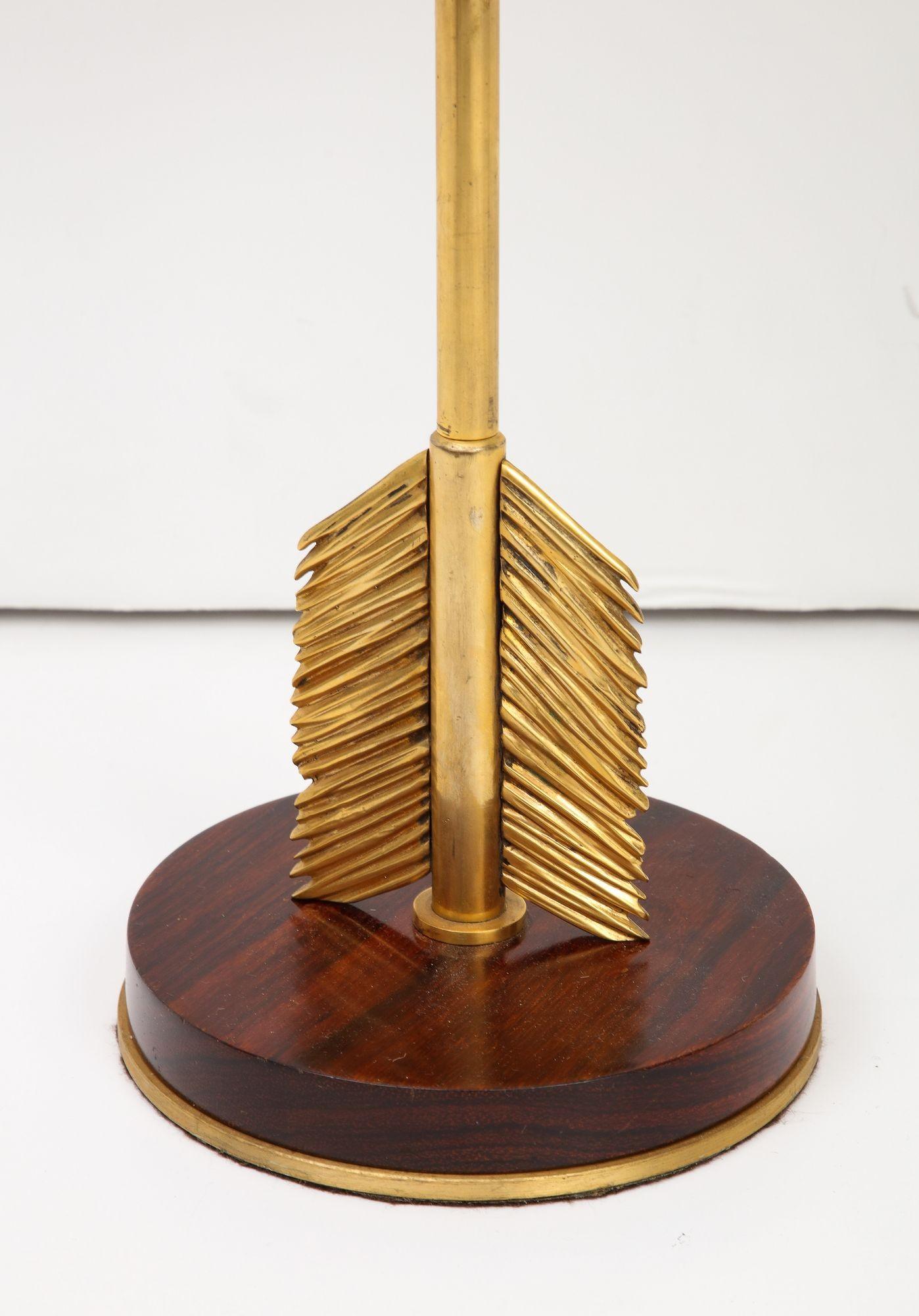 Maison Jansen Style Arrow Bronze Lamps With Wood Base In Good Condition For Sale In New York, NY