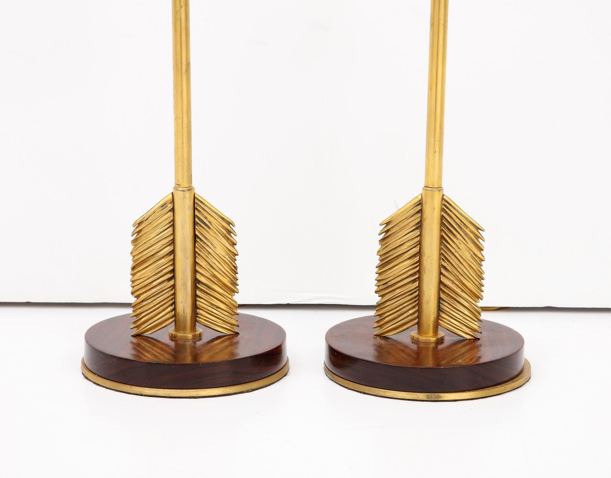 Maison Jansen Style Arrow Bronze Lamps With Wood Base For Sale 1
