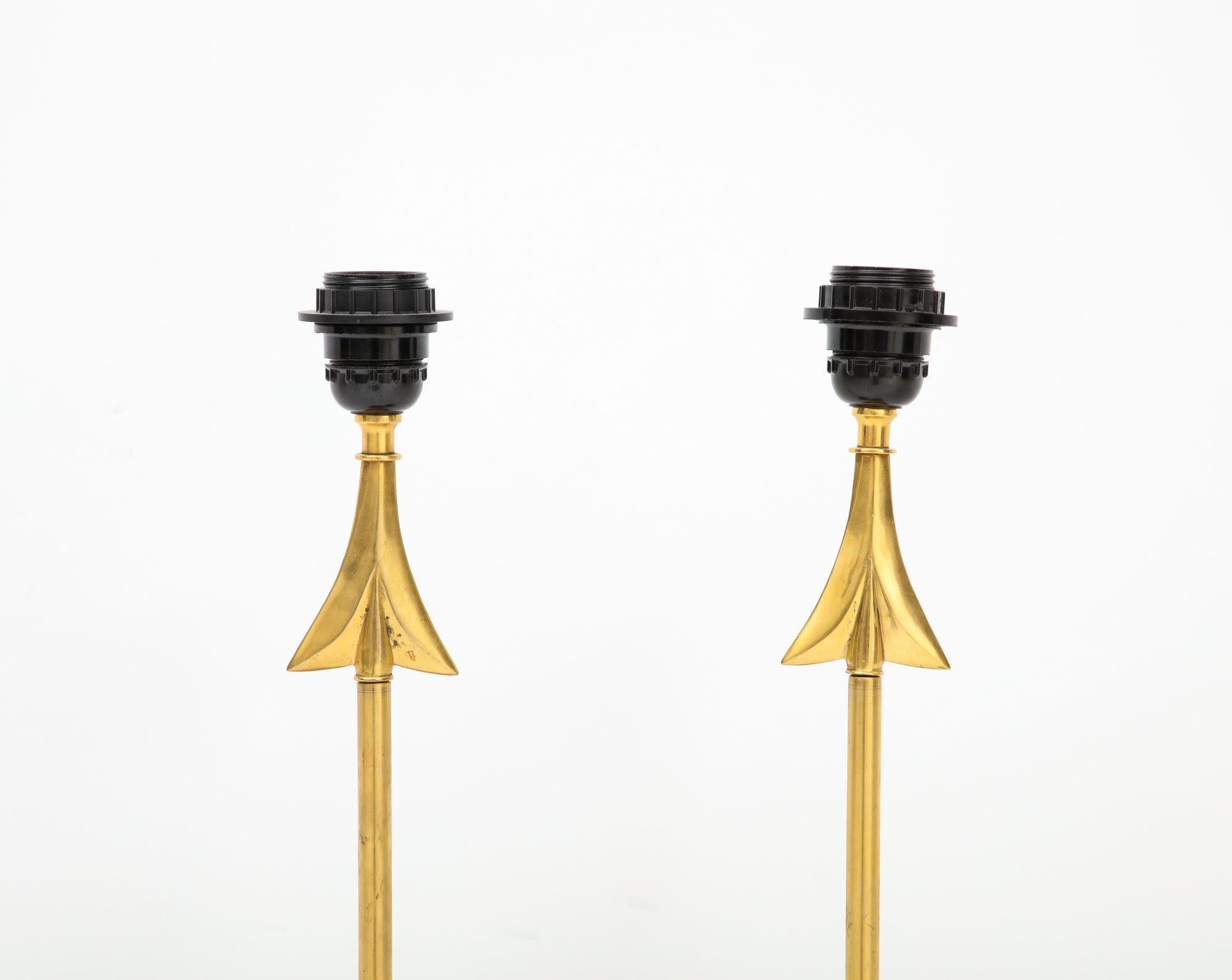 Maison Jansen Style Arrow Bronze Lamps With Wood Base For Sale 2